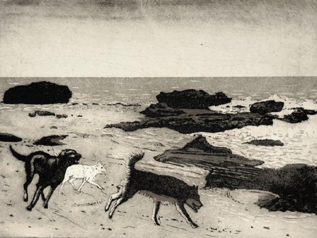 Tim Southall, Dogs on a beach, Limited Edition Animal Print, Affordable Art