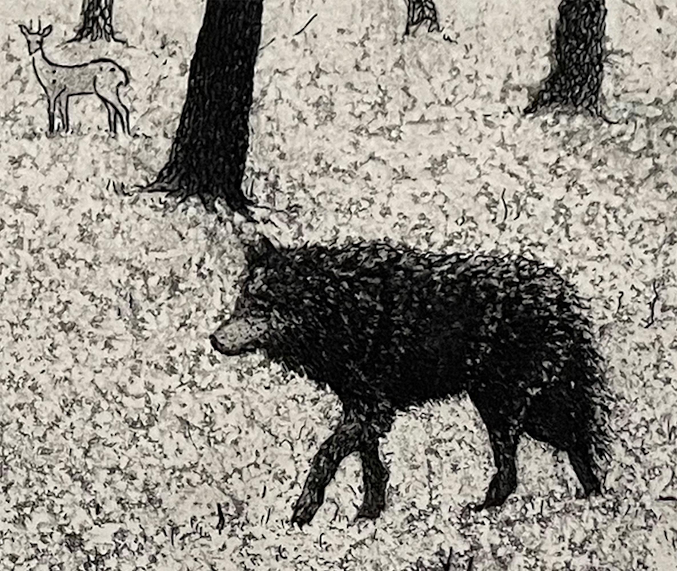 Tim Southall, Lone Wolf, Black and White Handmade Print, Modern Landscape Art For Sale 2