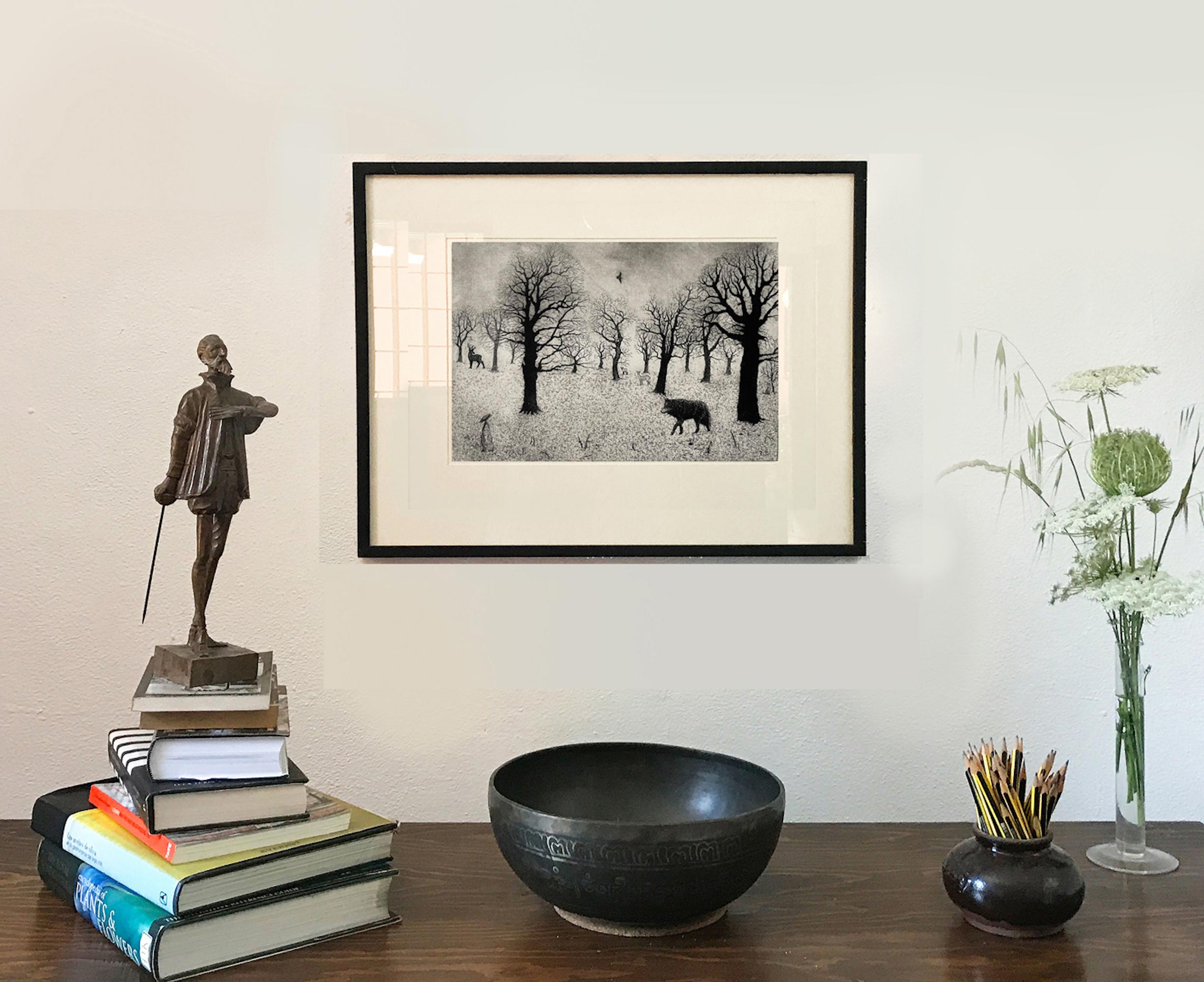 Tim Southall, Lone Wolf, Black and White Handmade Print, Modern Landscape Art For Sale 5