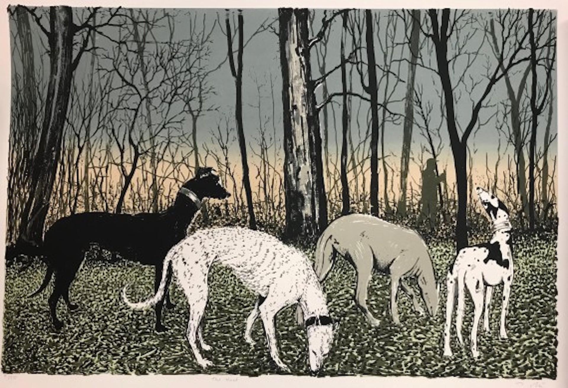 Tim Southall, Fuori con i cani, Stampa in edizione limitata, Arte animale, Arte online in vendita 1