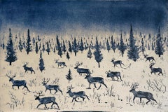 Where Reindeer Roam, Impression d'art, Folk, Art abordable, Paysage, Abstrait
