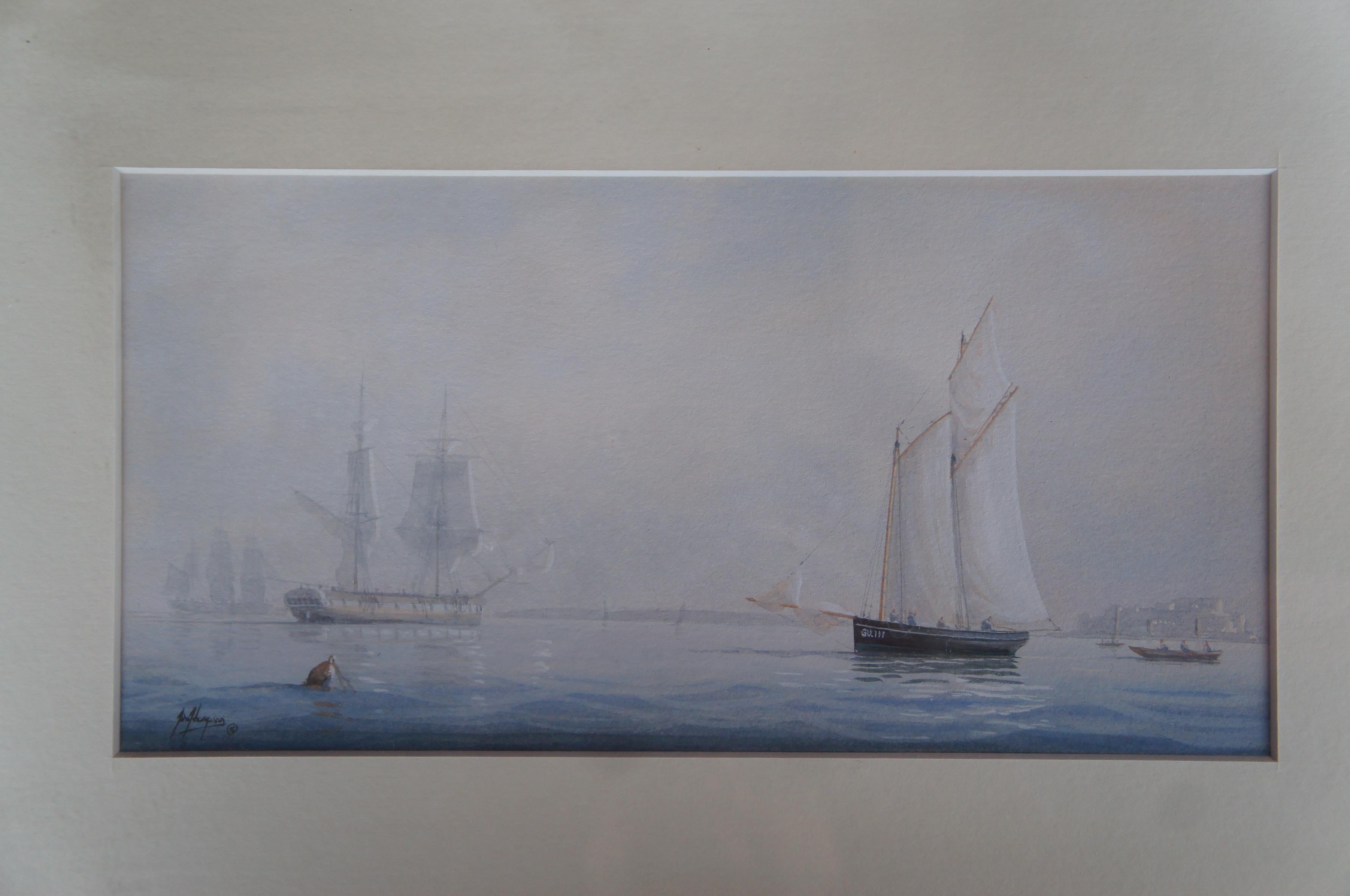Tim Thompson Becalmed off Castle Court Martime Sailboat Watercolor Painting For Sale 6