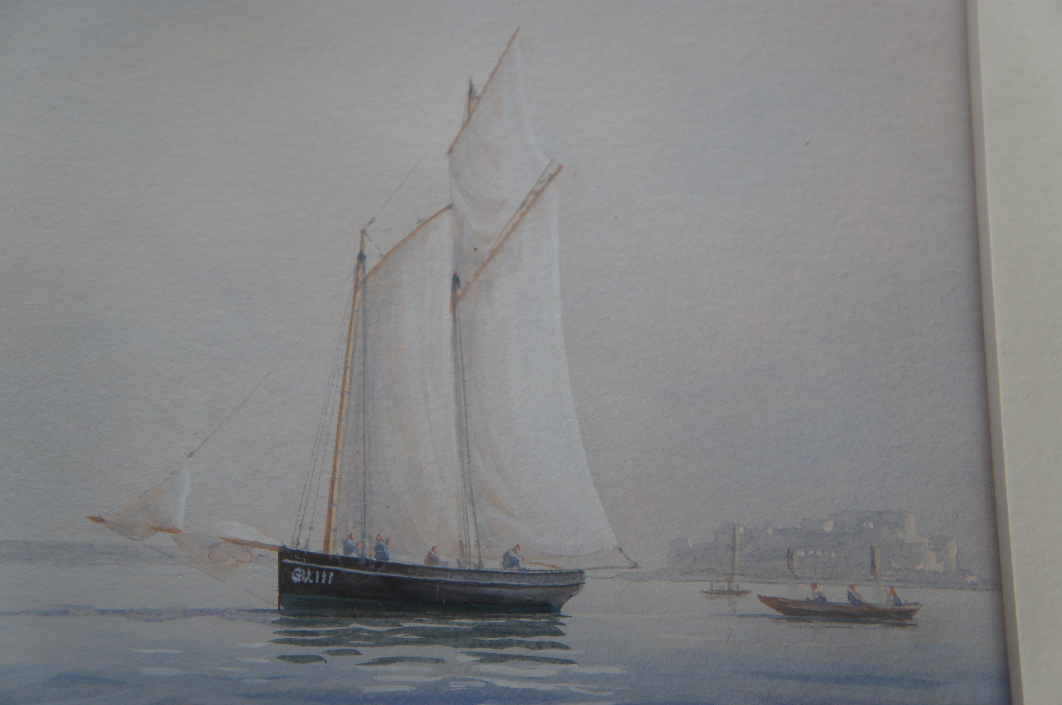 Tim Thompson Becalmed off Castle Court Martime Sailboat Watercolor Painting For Sale 7