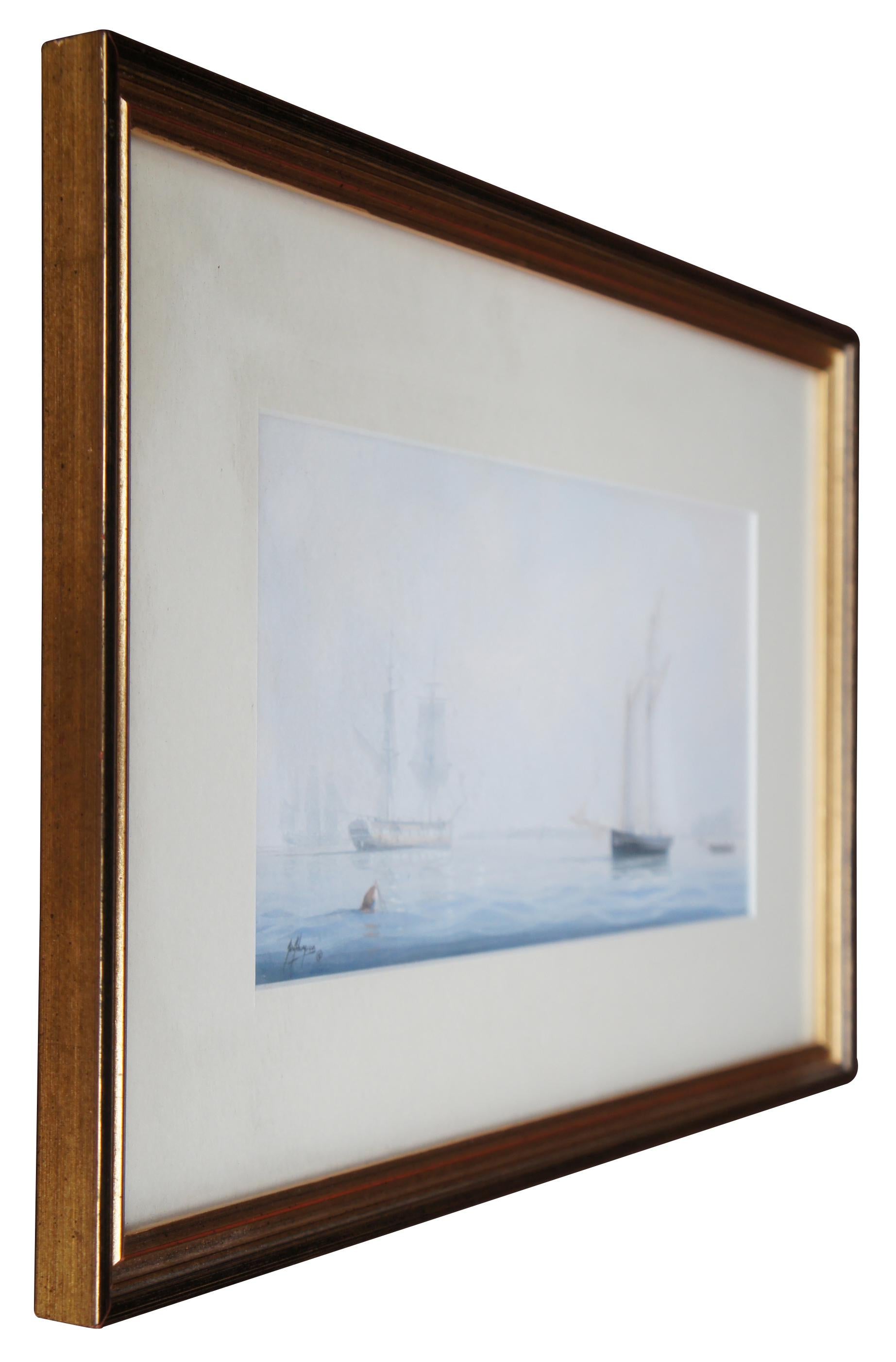 Tim Thompson Becalmed off Castle Court Martime Sailboat Watercolor Painting In Good Condition For Sale In Dayton, OH