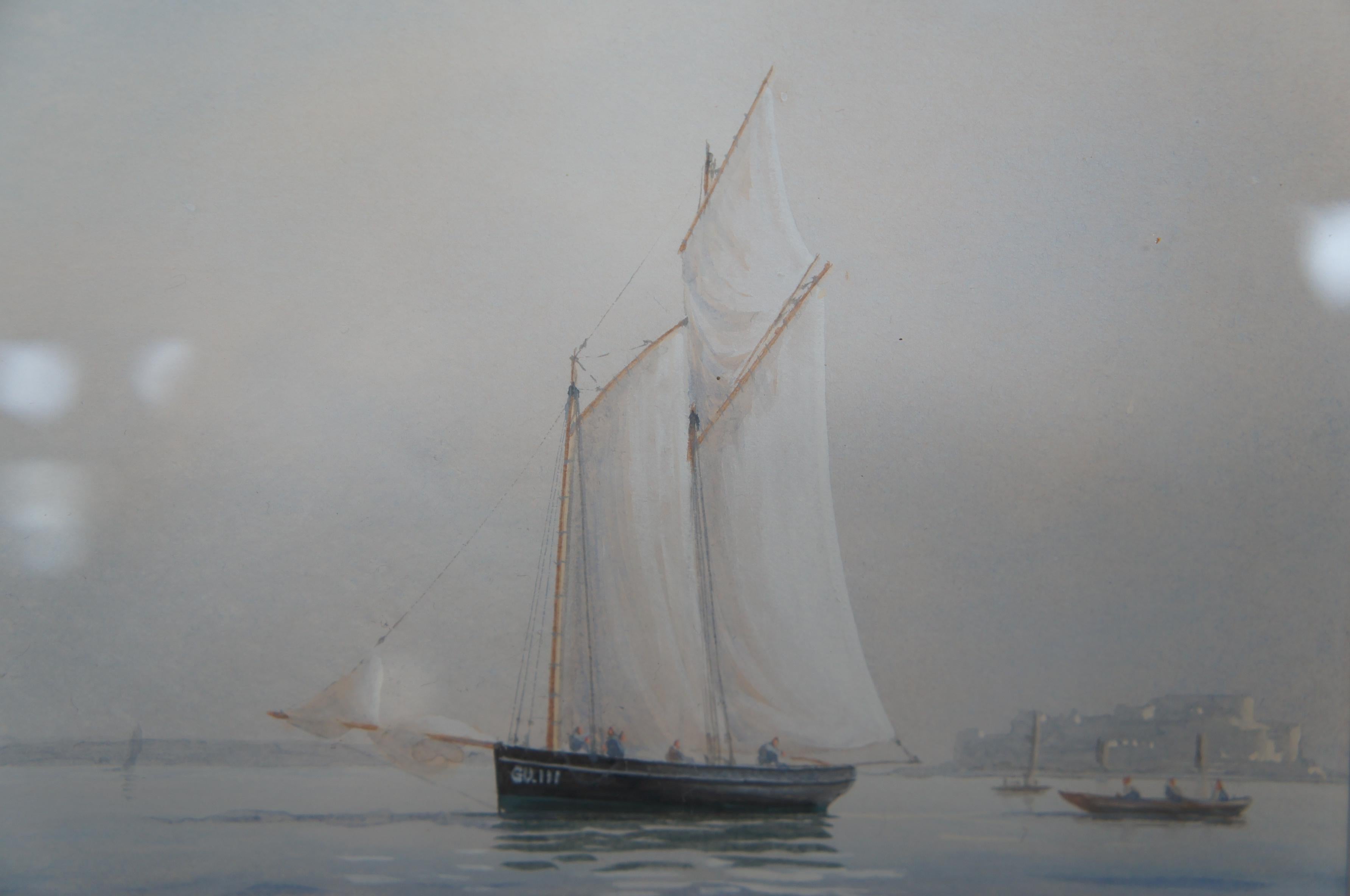 Tim Thompson Becalmed off Castle Court Martime Sailboat Watercolor Painting For Sale 1