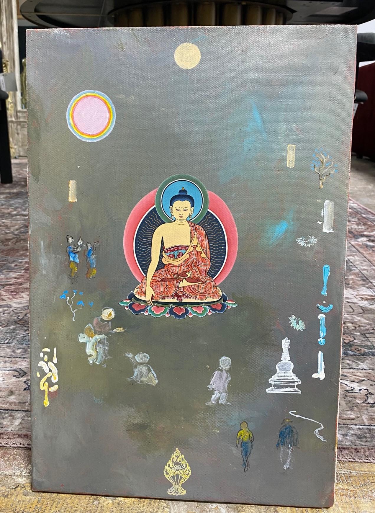 Modern Tim Timothy Johnson Australian Artist Signed Buddhist Buddha Original Painting