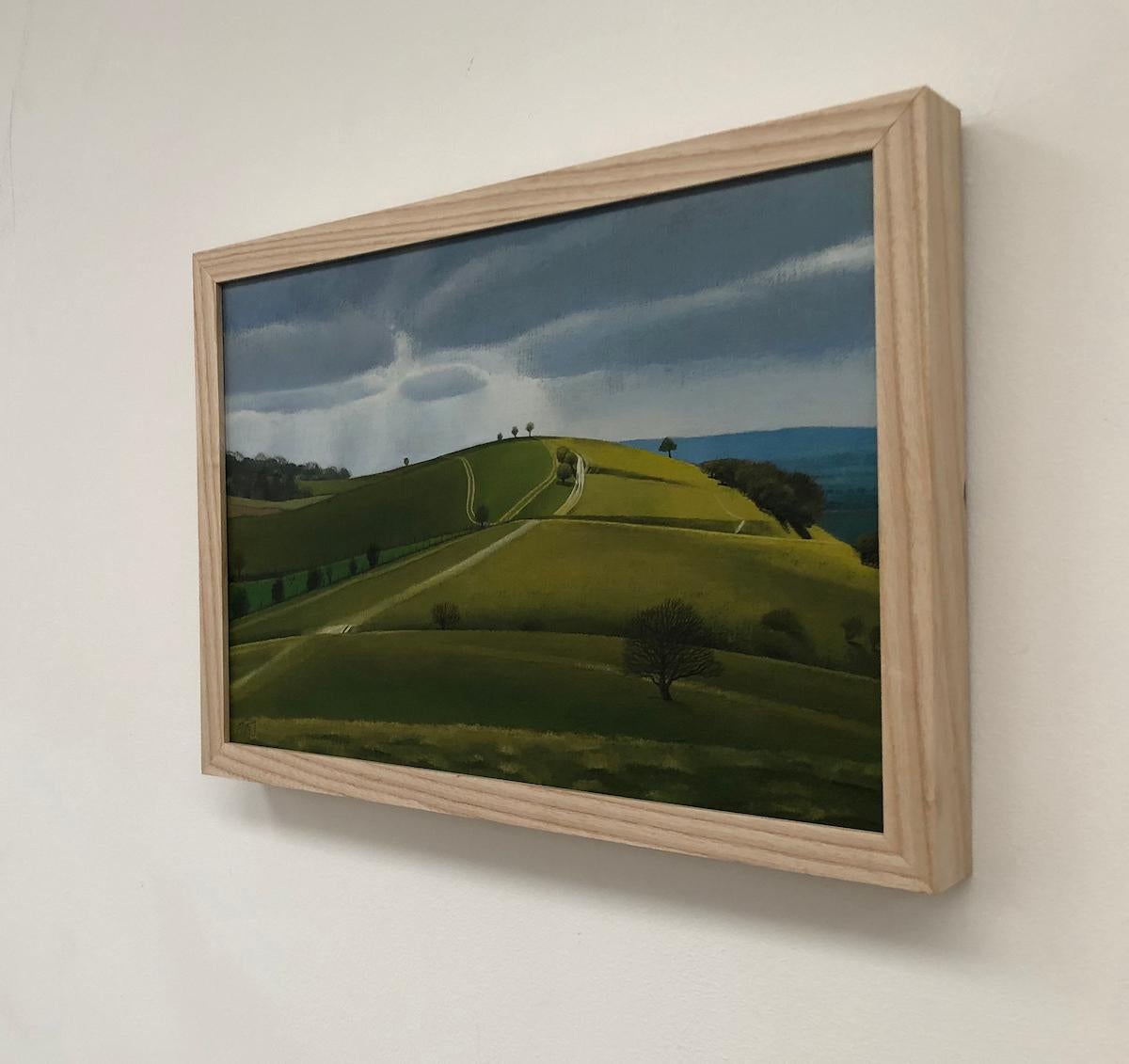 View from Pitstone Hill by Tim Woodcock-Jones [2019]
original and hand signed by the artist 
oil on canvas
Image size: H:23.5 cm x W:32 cm
Complete Size of Unframed Work: H:21 cm x W:30 cm x D:.5cm
Frame Size: H:23.5 cm x W:32 cm x D:3cm
Sold