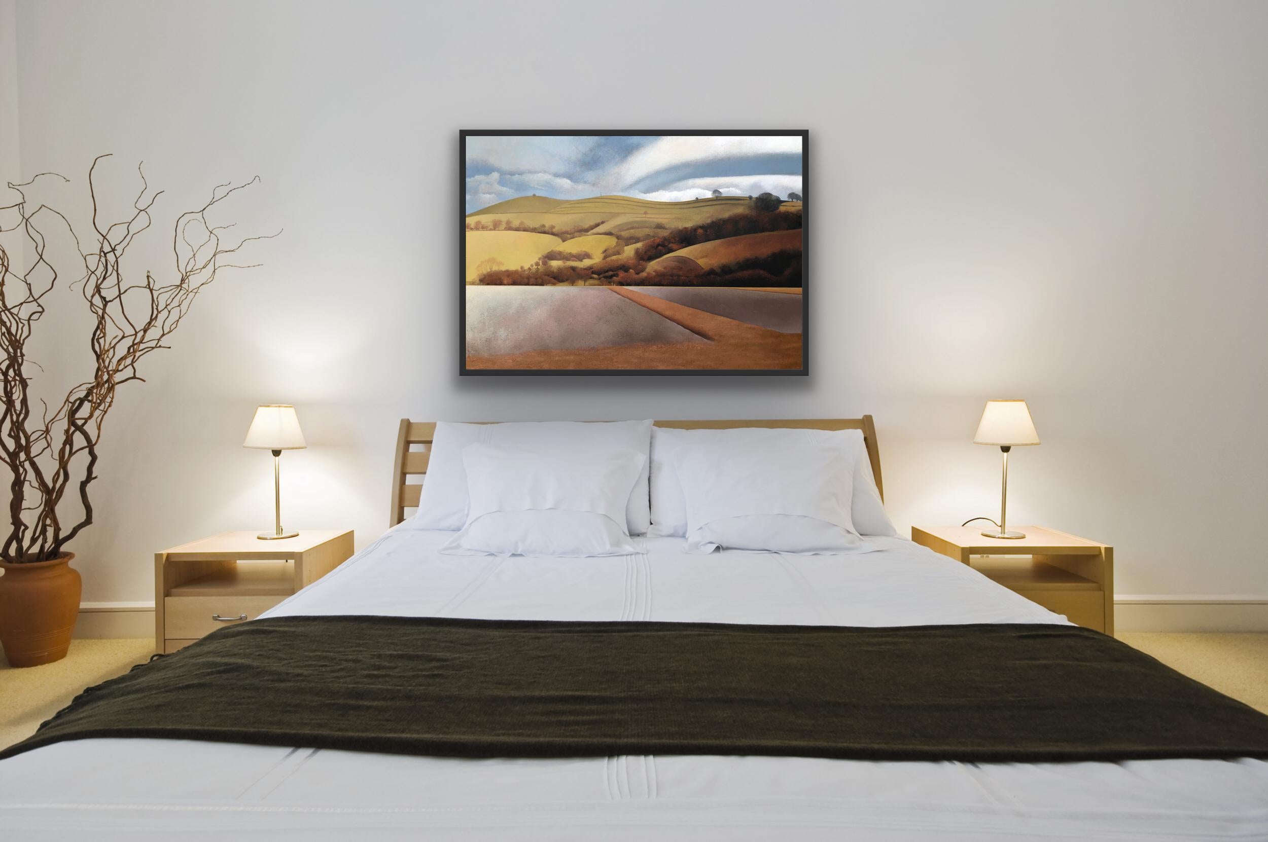Otoño en Pegsdon, pintura original de paisaje, cálida obra de arte otoñal 3