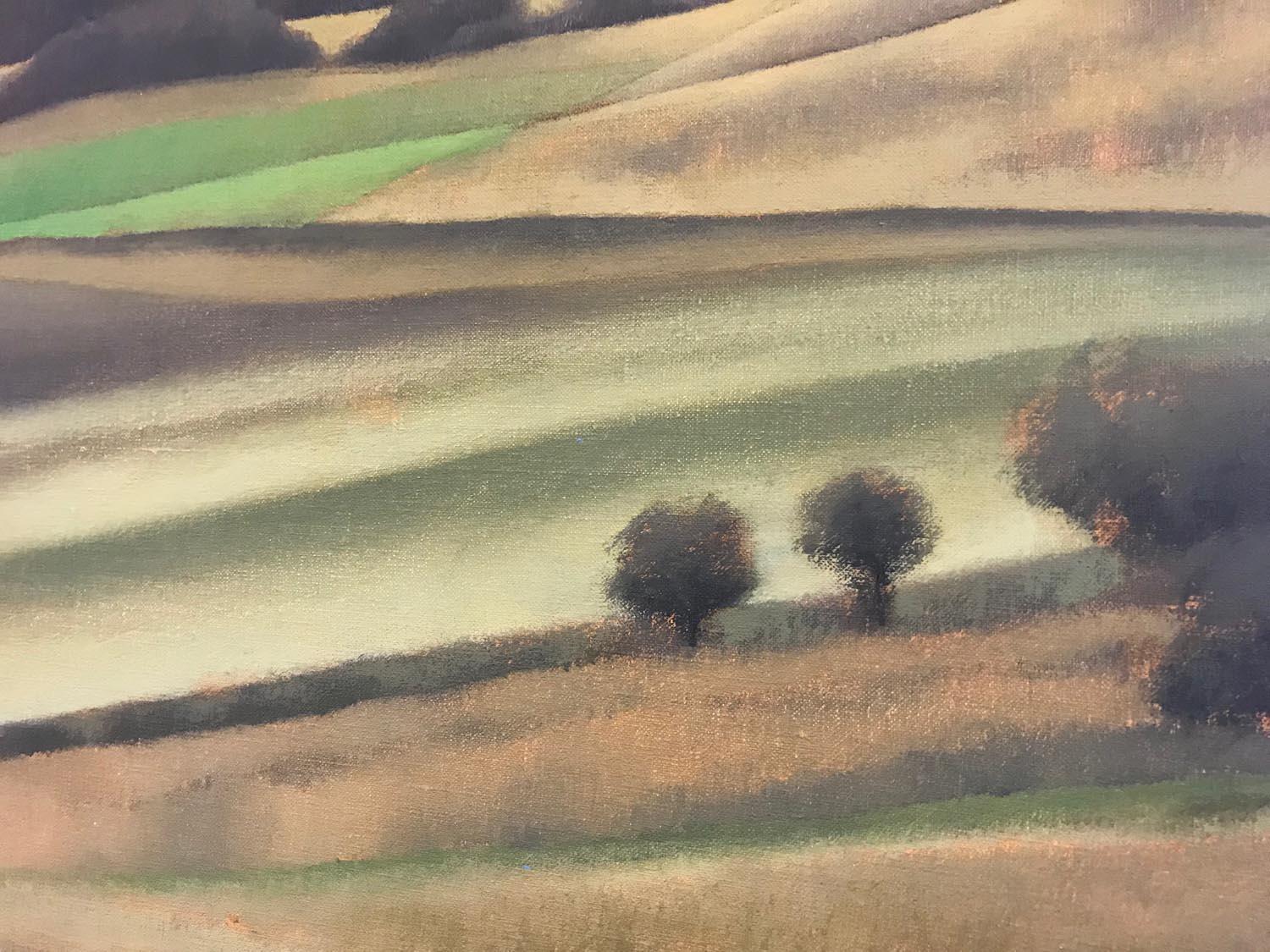 Near Ashridge, peinture à l'huile originale de paysage, verts et jaunes, art Cotswold en vente 1