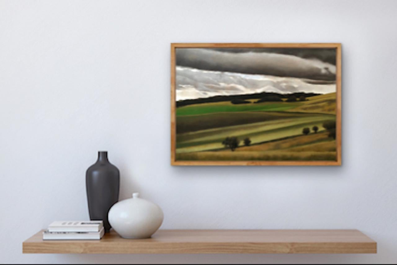 Near Ashridge, peinture à l'huile originale de paysage, verts et jaunes, art Cotswold en vente 3