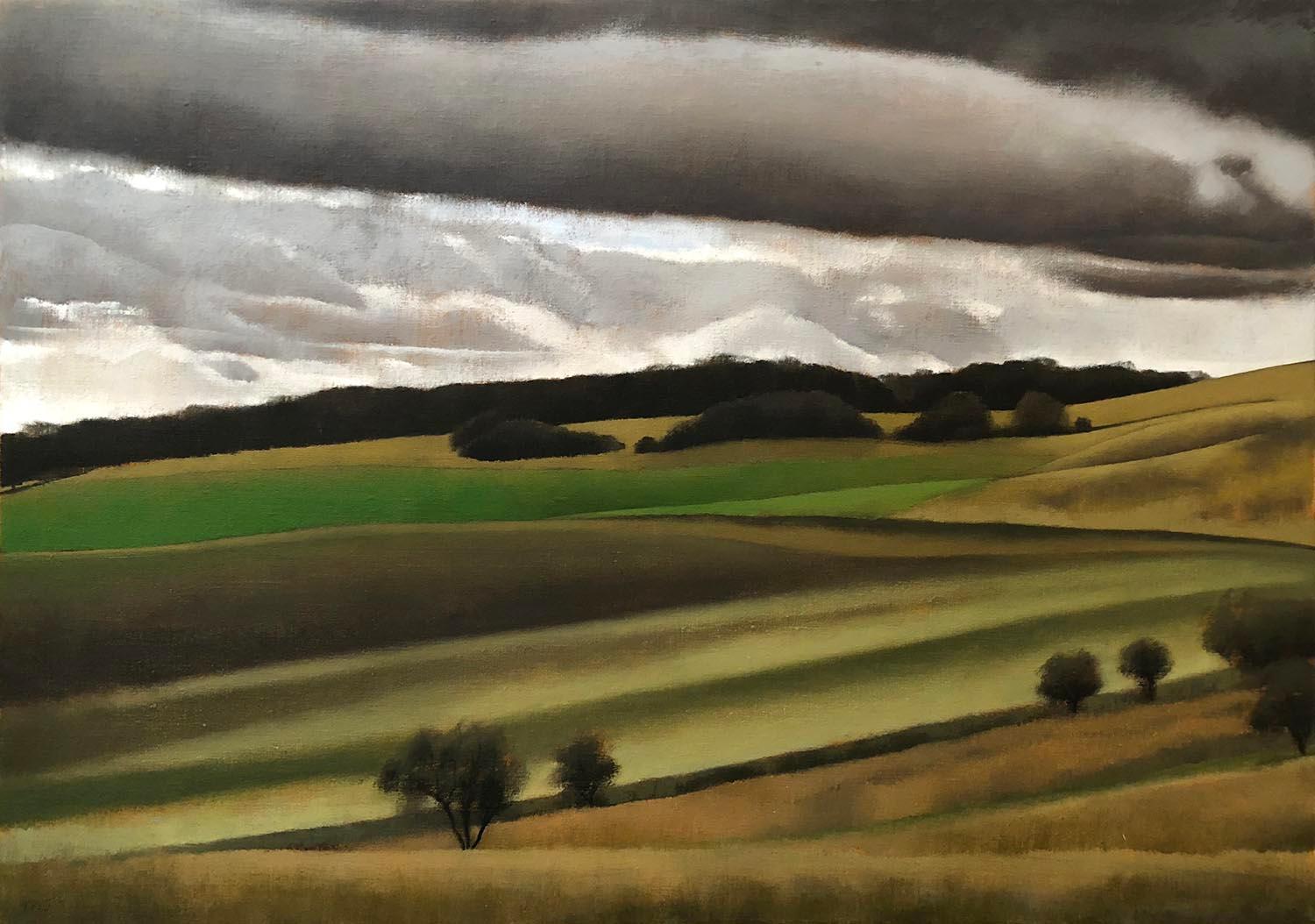 Near Ashridge, Original Oil Landscape Painting, Greens and Yellows, Cotswold Art