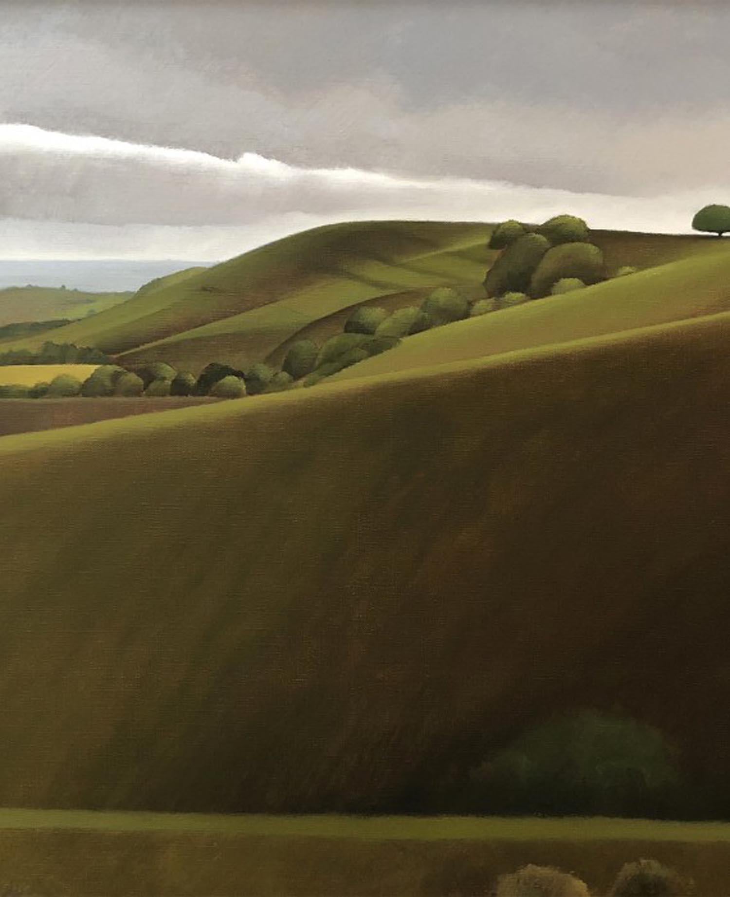 Pegsdon Hill, landscape, traditional, original art, contemporary modern painting - Painting by Tim Woodcock-Jones