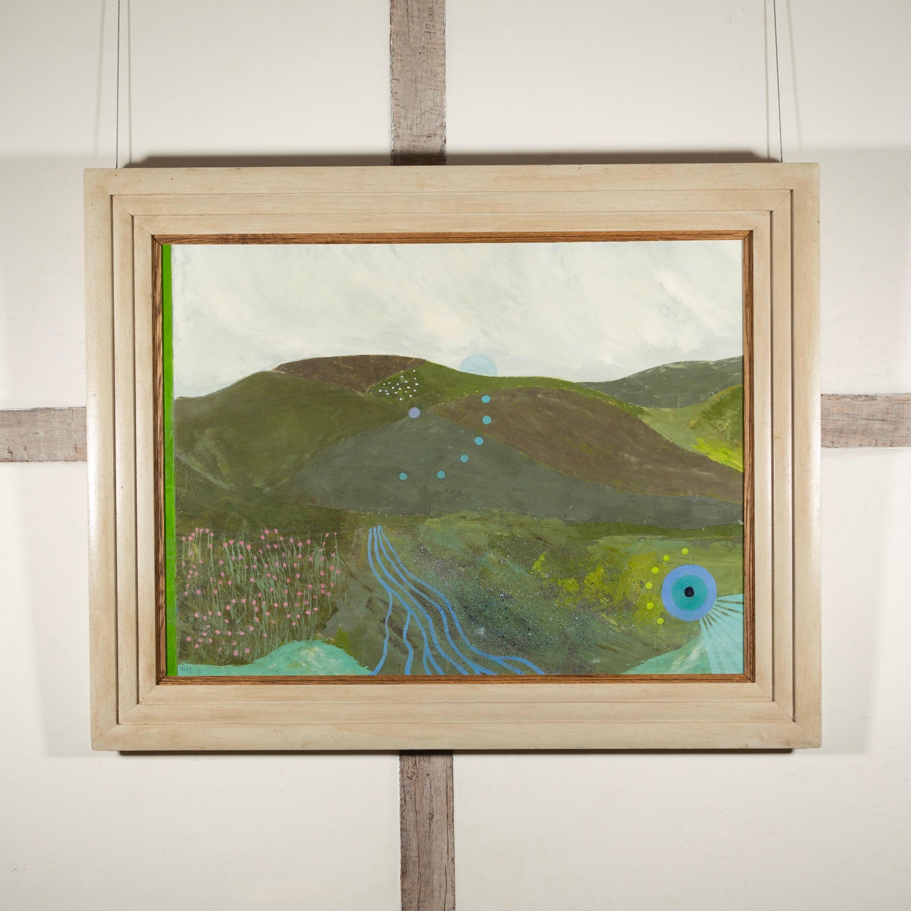 Connemara Blue Moon, 2003 - Contemporary Landscape Oil Painting in Green + Blue - Gray Landscape Painting by Tim Woolcock