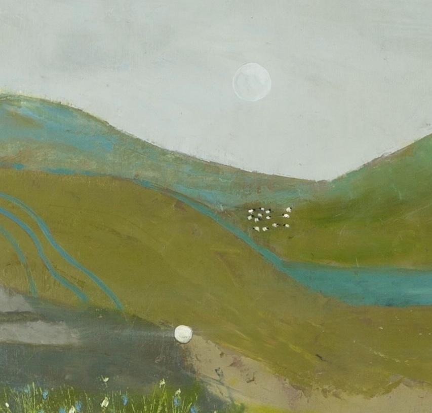 Anochecer en Donegal, 2023 - Paisaje contemporáneo Pintura al óleo sobre tabla, Verde + Azul - Landscape Painting Marrón de Tim Woolcock
