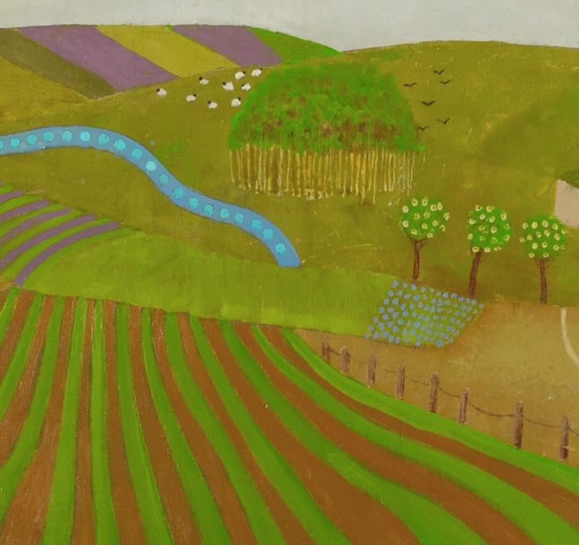 Dorset Rookery, 2024 - Paesaggio contemporaneo dipinto a olio su tavola con alberi 1