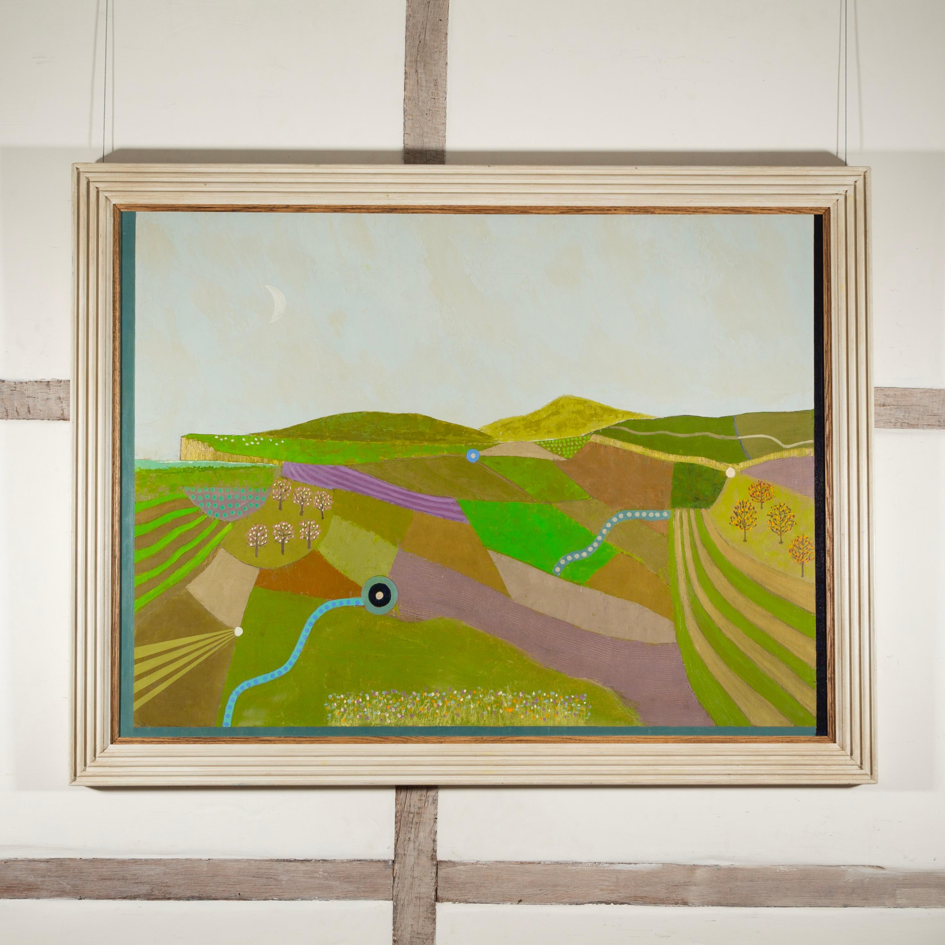 Sussex Evening, 2024 - Peinture à l'huile contemporaine de paysage abstrait sur panneau - Painting de Tim Woolcock