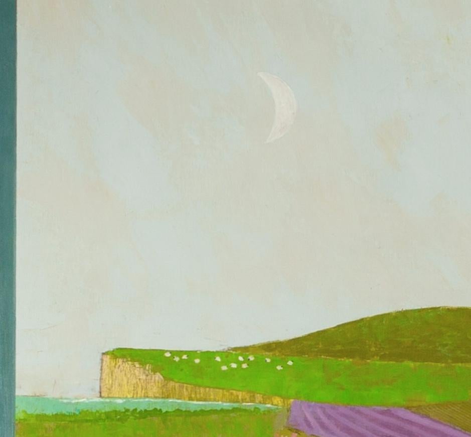 Sussex Evening, 2024 - Peinture à l'huile contemporaine de paysage abstrait sur panneau - Marron Landscape Painting par Tim Woolcock