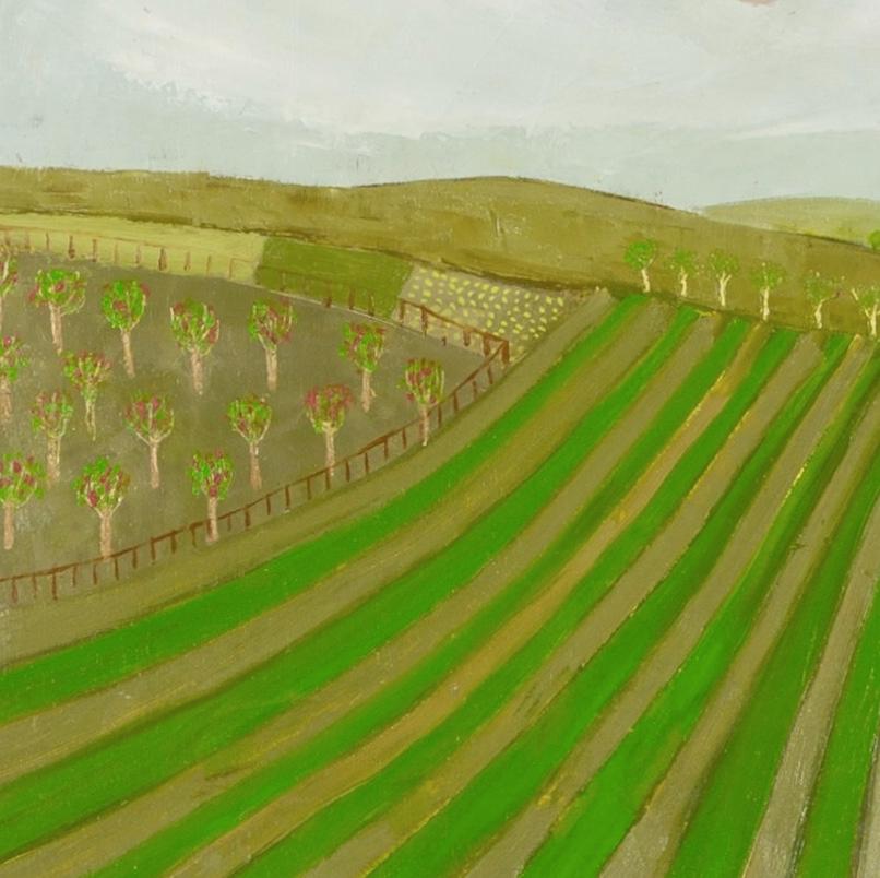 Wiltshire Streams, Pink Moon, 2023 - Green Contemporary Landscape Oil Painting For Sale 1