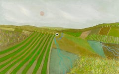 Ruscelli del Wiltshire, luna rosa, 2023 - Greene & Greene - Paesaggio contemporaneo dipinto a olio