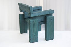 Designer-Sessel aus gebranntem Kiefernholz (Petrol), zeitgenössisches Design, hergestellt in den Niederlanden
