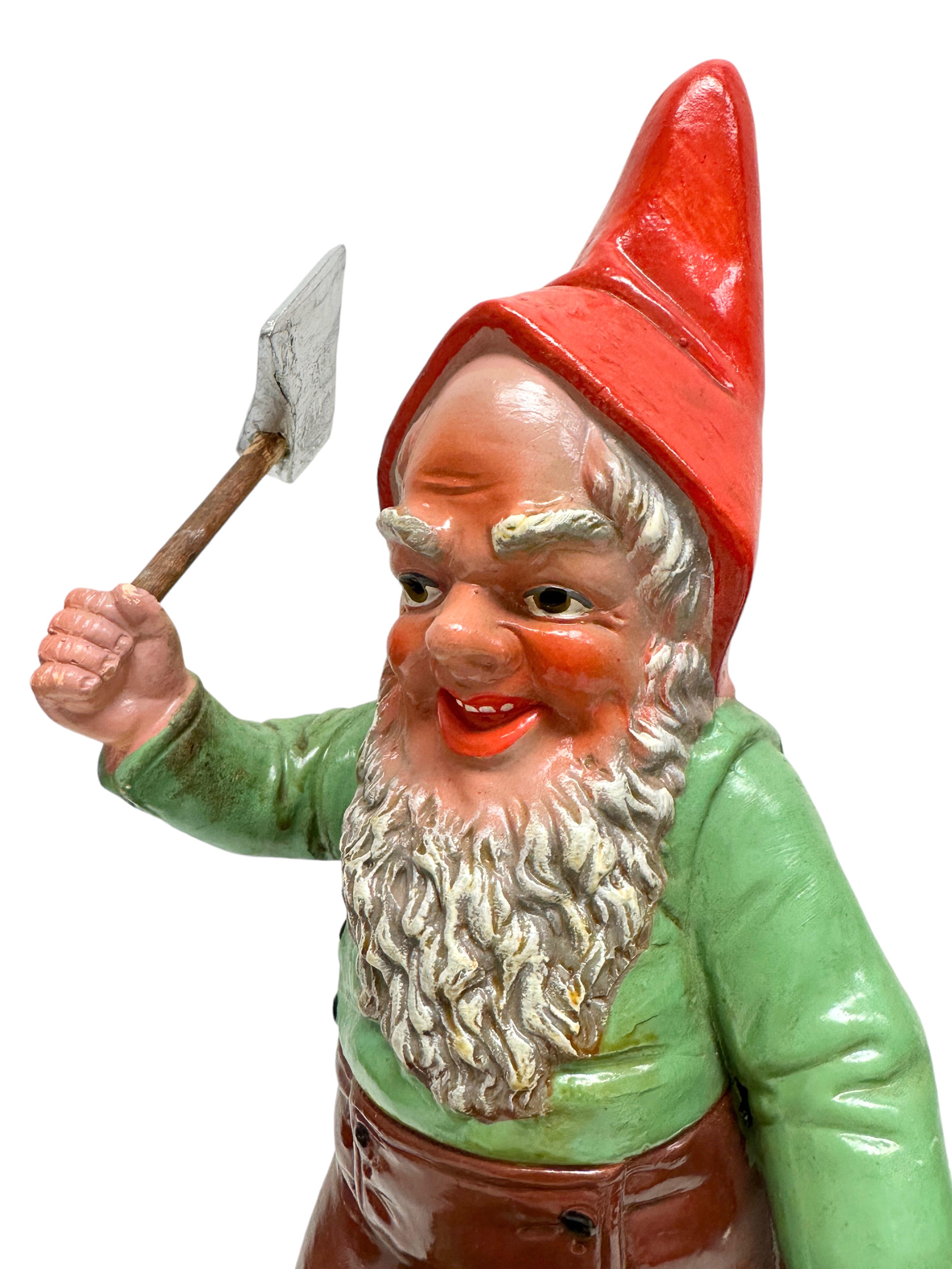 Hand-Painted Timber man Vintage German Yard or Garden Gnome Statue, 1910s For Sale