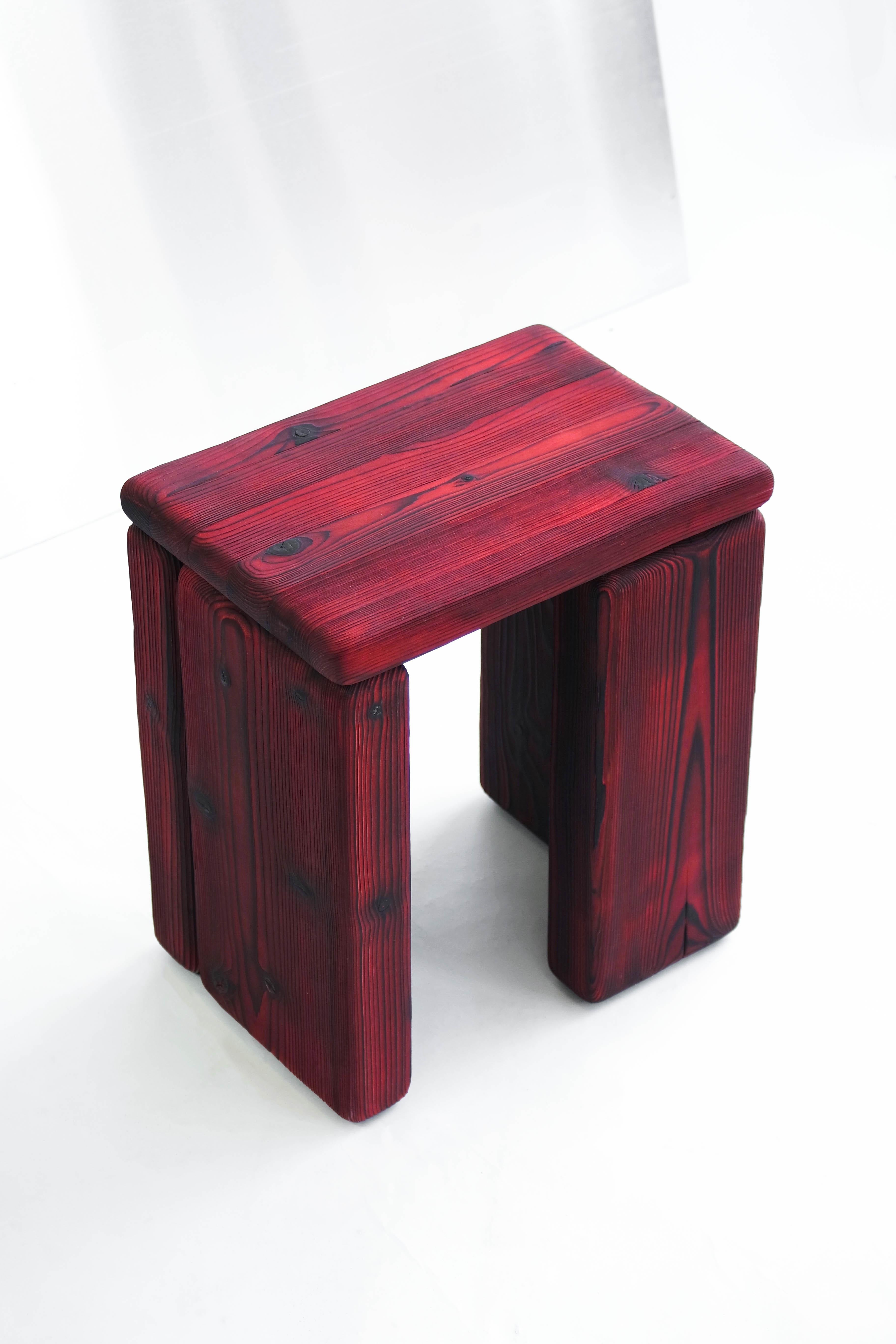 Dutch Timber Stool Burned Pine by Onno Adriaanse For Sale