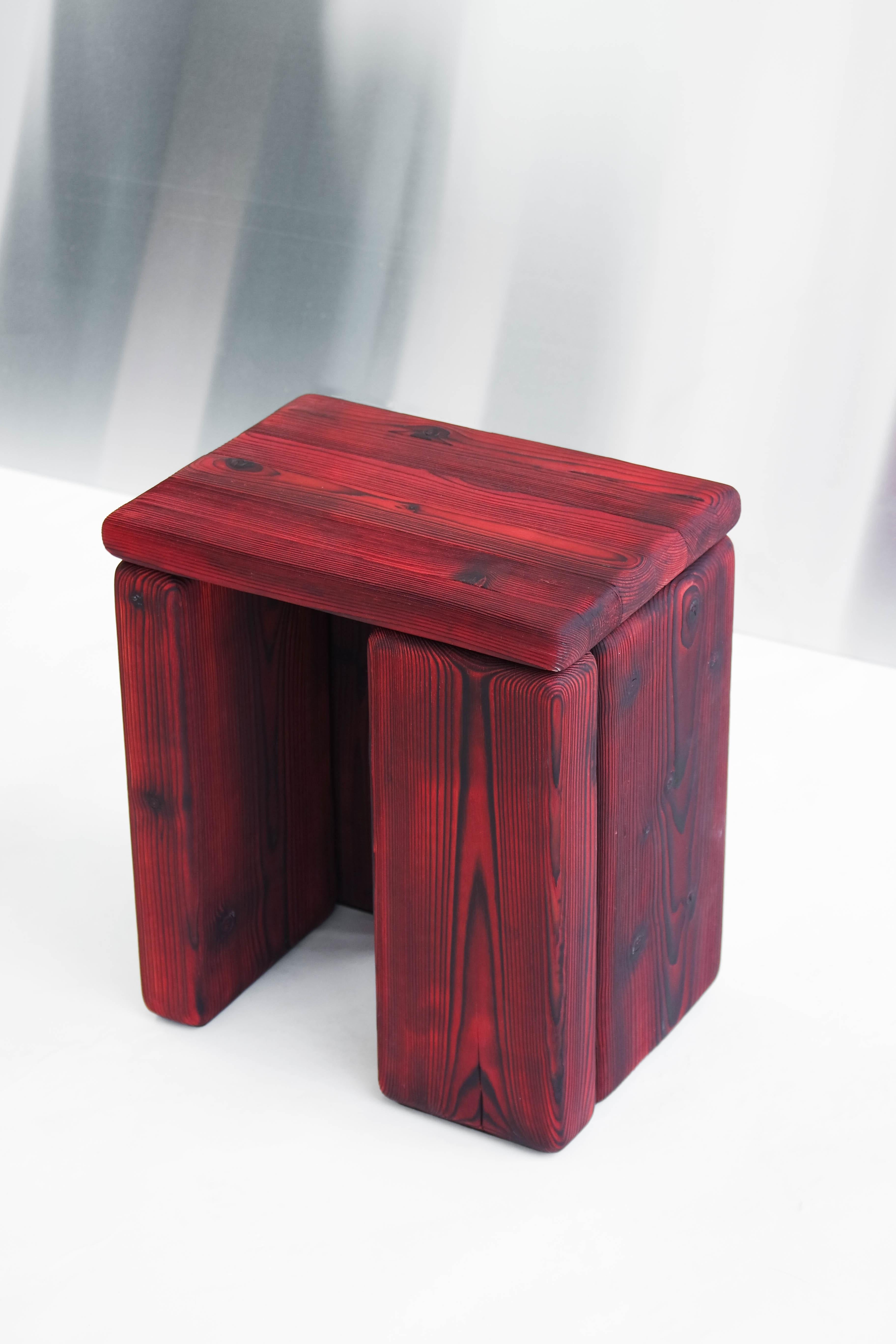 Contemporary Timber Stool Burned Pine by Onno Adriaanse For Sale