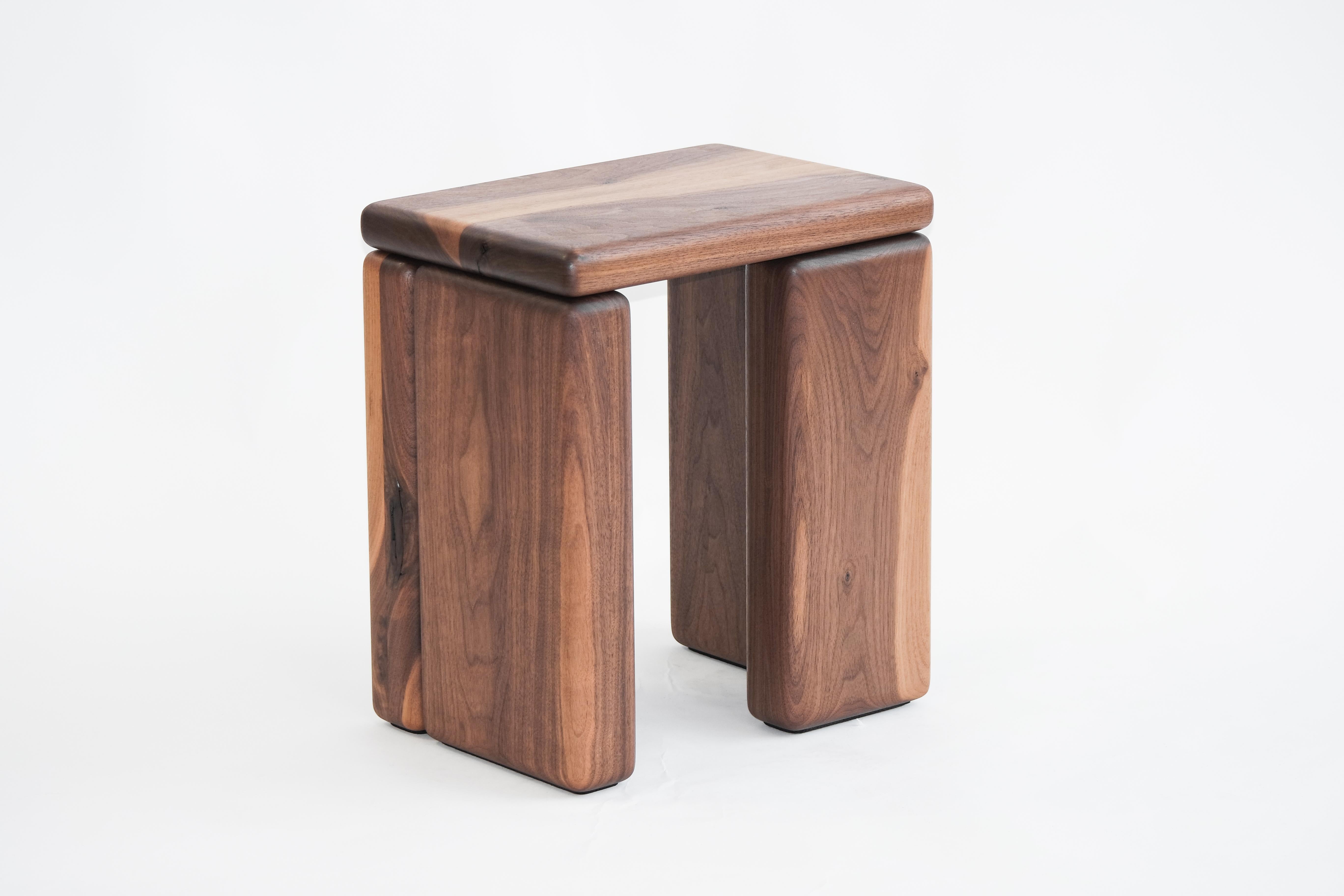 Timber Stool Walnut by Onno Adriaanse
Signed and numbered
Dimensions: D 40 x W 29 x H 45 cm
Materials: Walnut wood, silk-matte oil.
Also available in Color: Indigo blue, purple-red, uncolored wood, Maple, Burned Pine. More colors on request. 

By