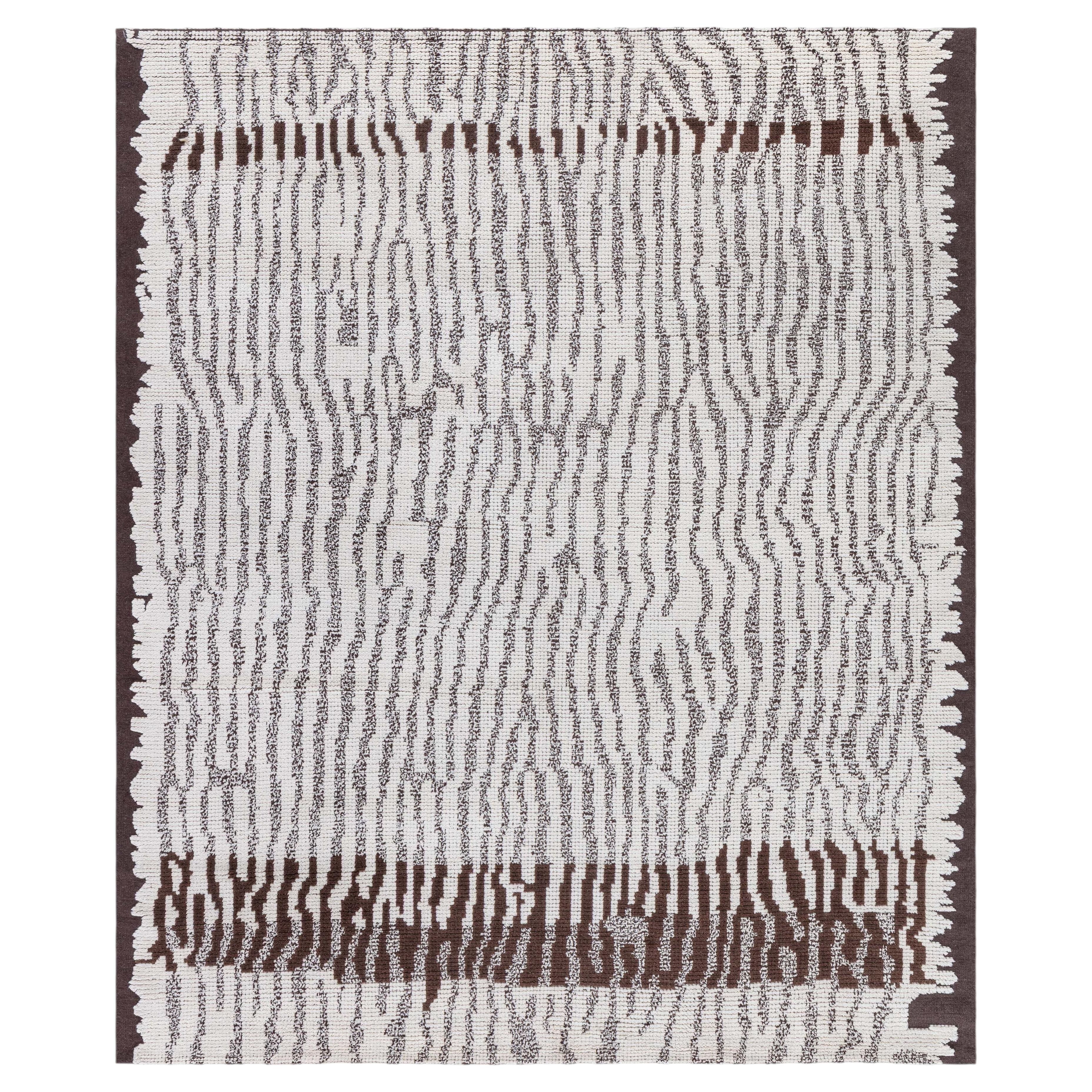 "Timberline" Modern Abstract Linear Striation Ivory With Charcoal Carpet
