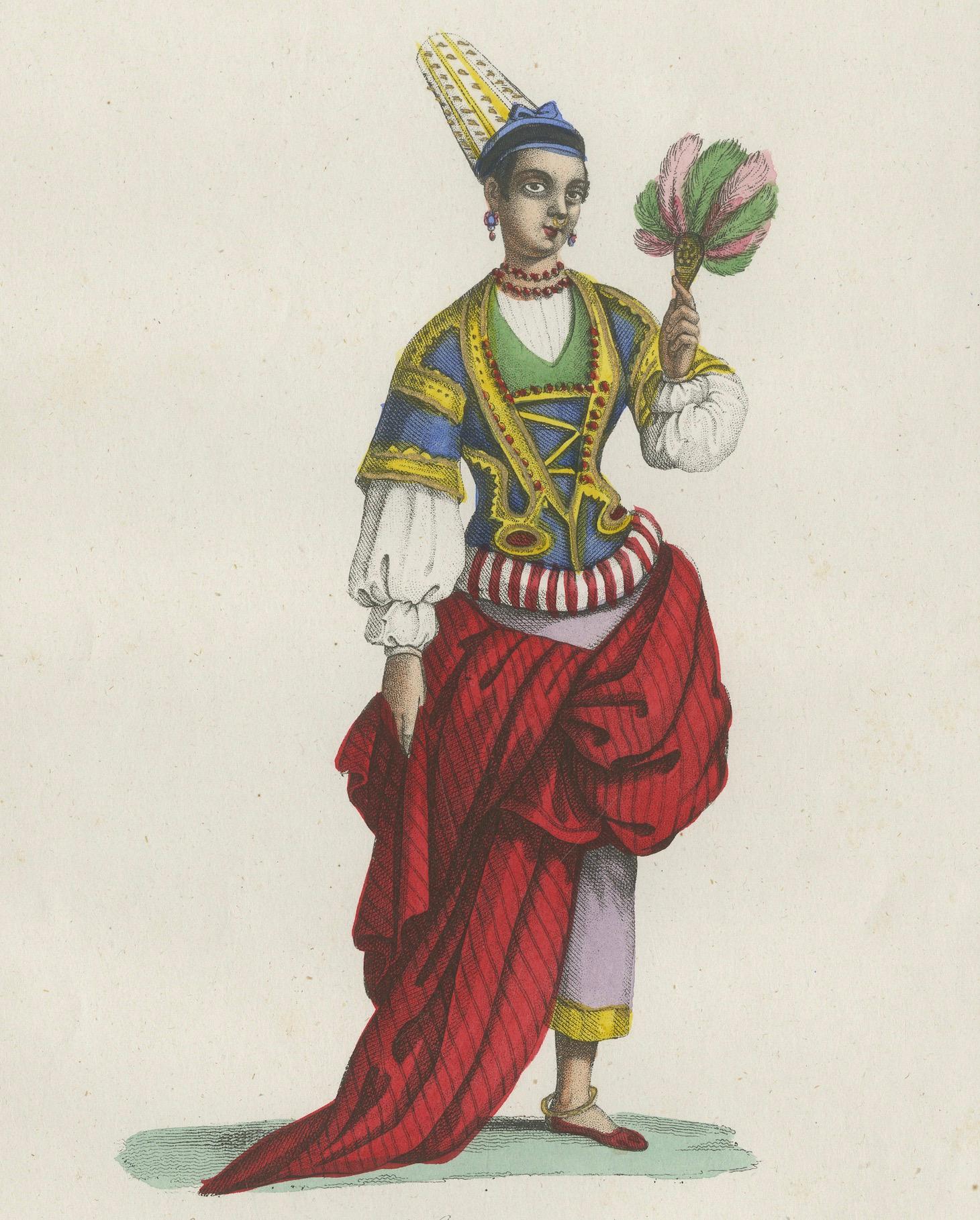 19th Century Timbuktu Woman Costume Print – Antique Hand-Colored Lithograph, 1854 For Sale
