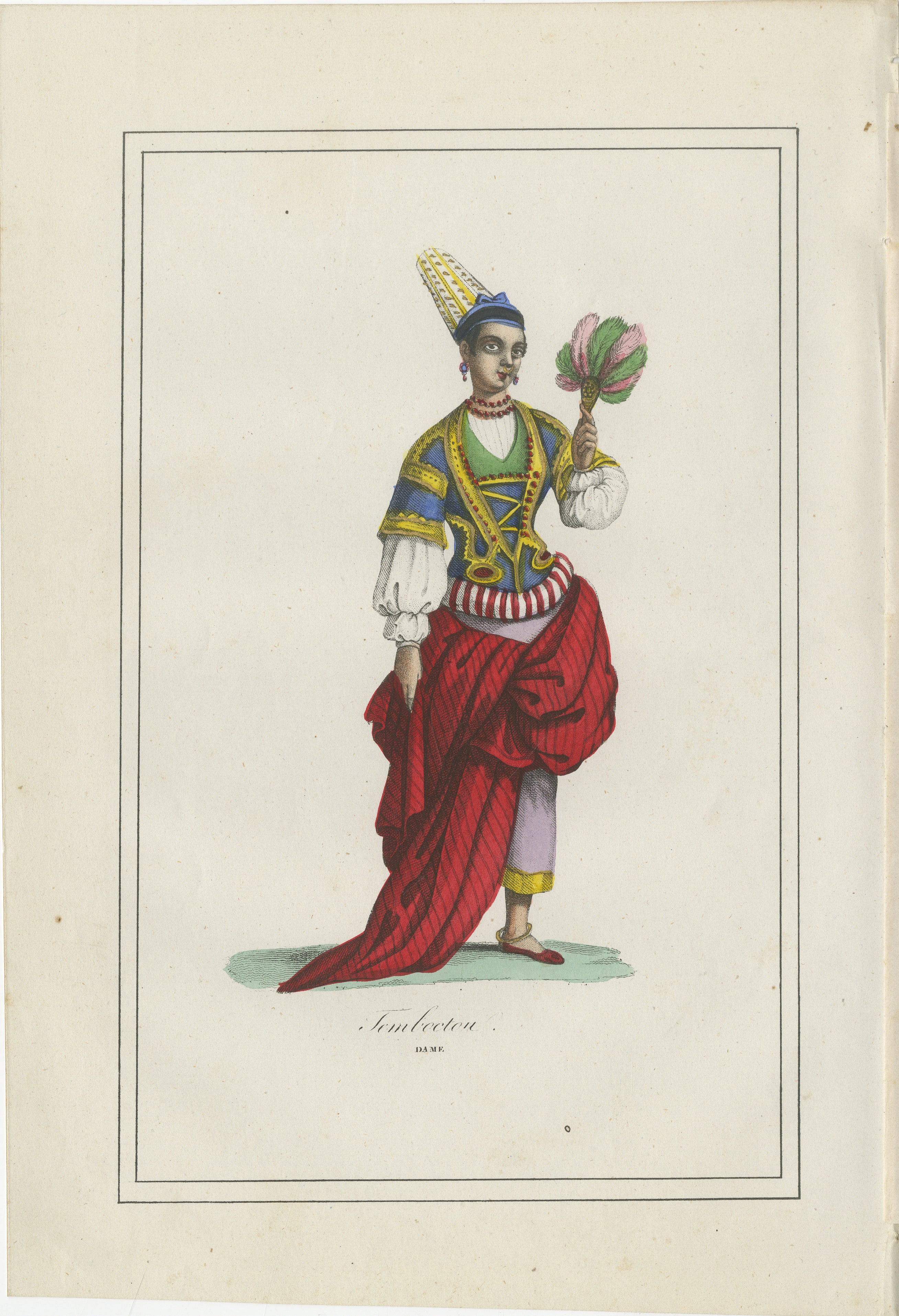 Timbuktu Woman Costume Print – Antique Hand-Colored Lithograph, 1854