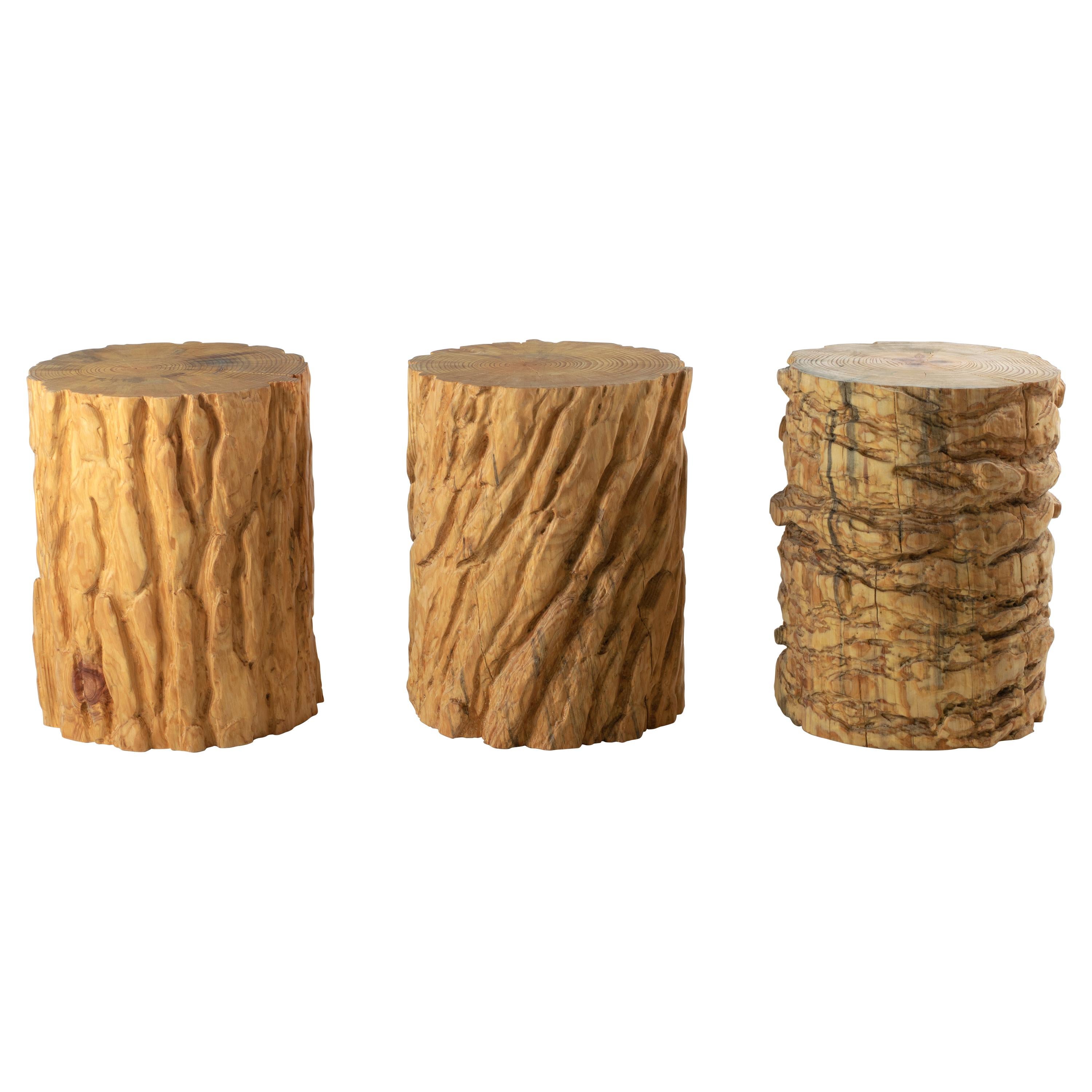 Bark Map Stool, Set of 3 by Timbur, Represented by Tuleste Factory For Sale