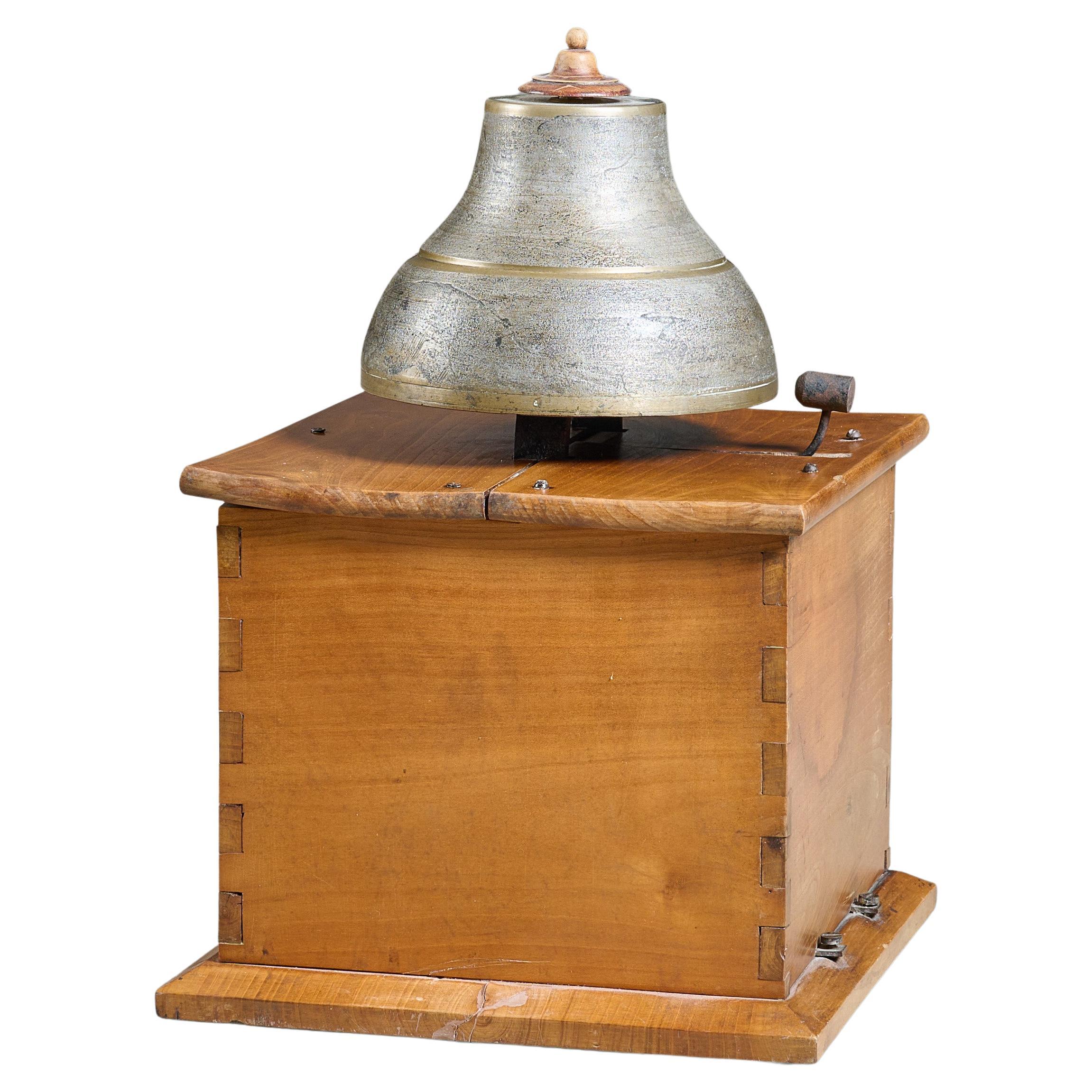 Time Clock Bell on Wood Case For Sale