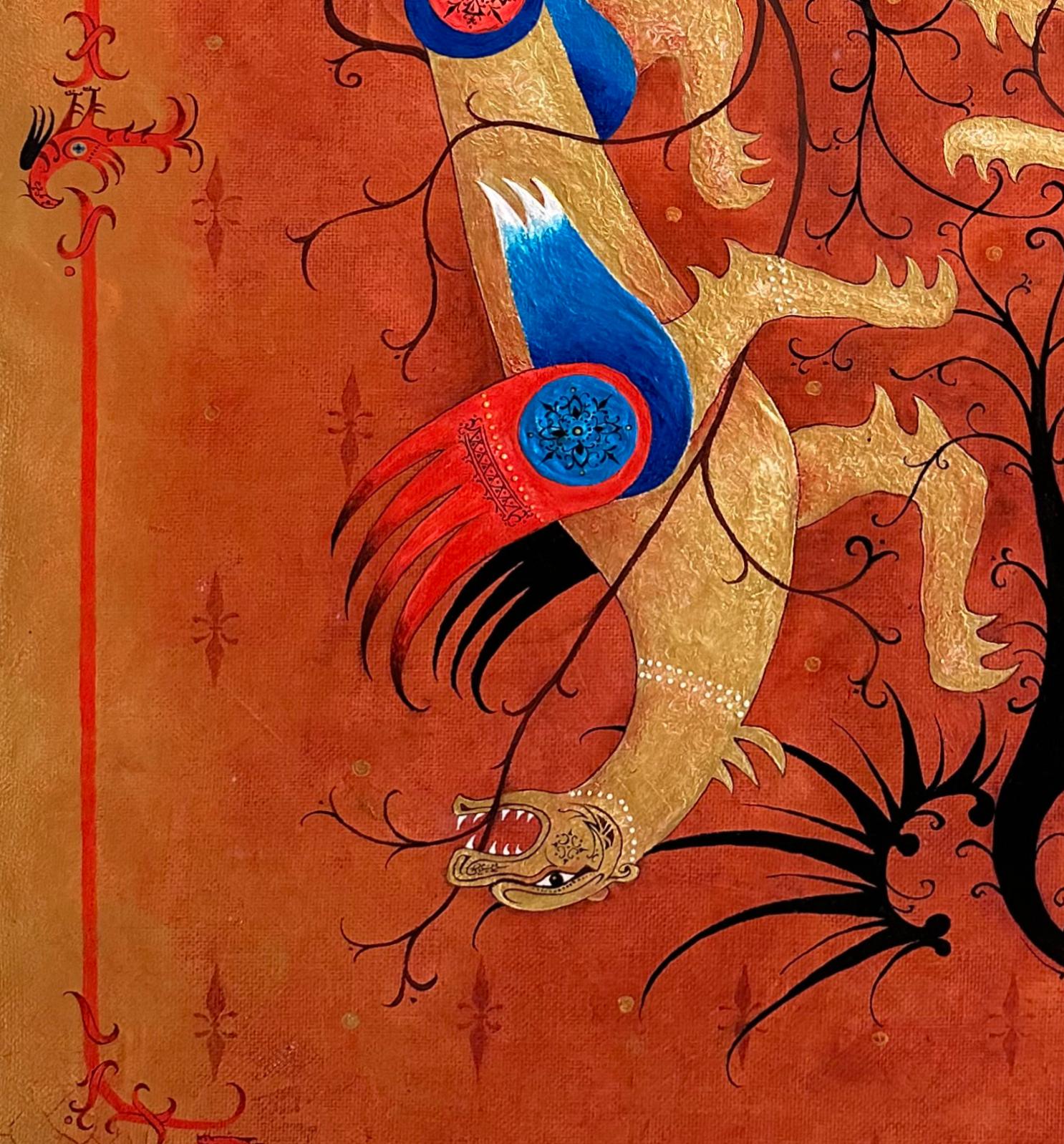 Montenegrino Pittura contemporanea olio su tela con cornice in legno e foglia d'oro 24 carati 