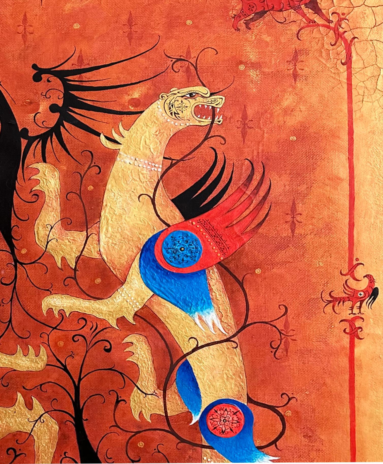 Dipinto a mano Pittura contemporanea olio su tela con cornice in legno e foglia d'oro 24 carati 