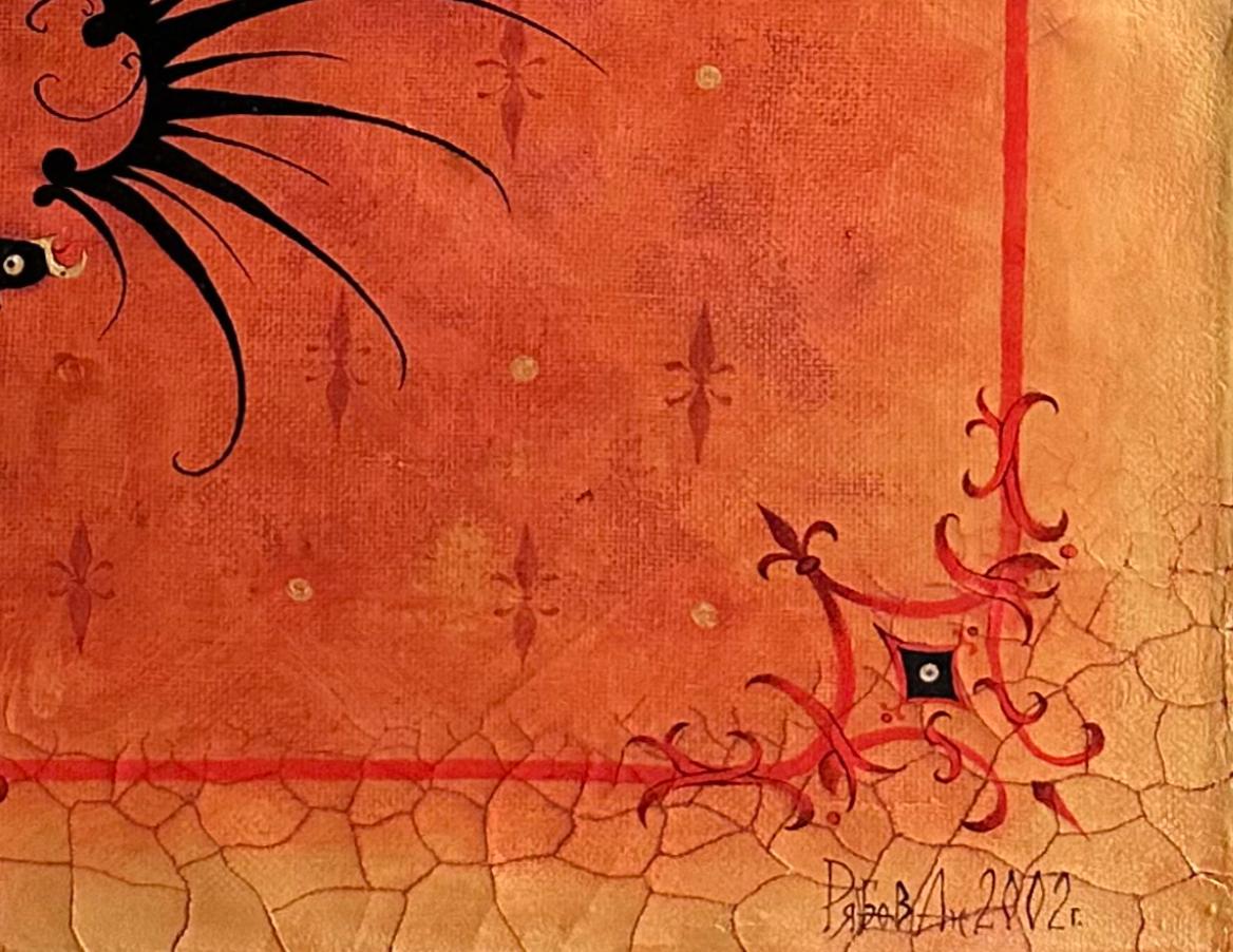 Pittura contemporanea olio su tela con cornice in legno e foglia d'oro 24 carati 