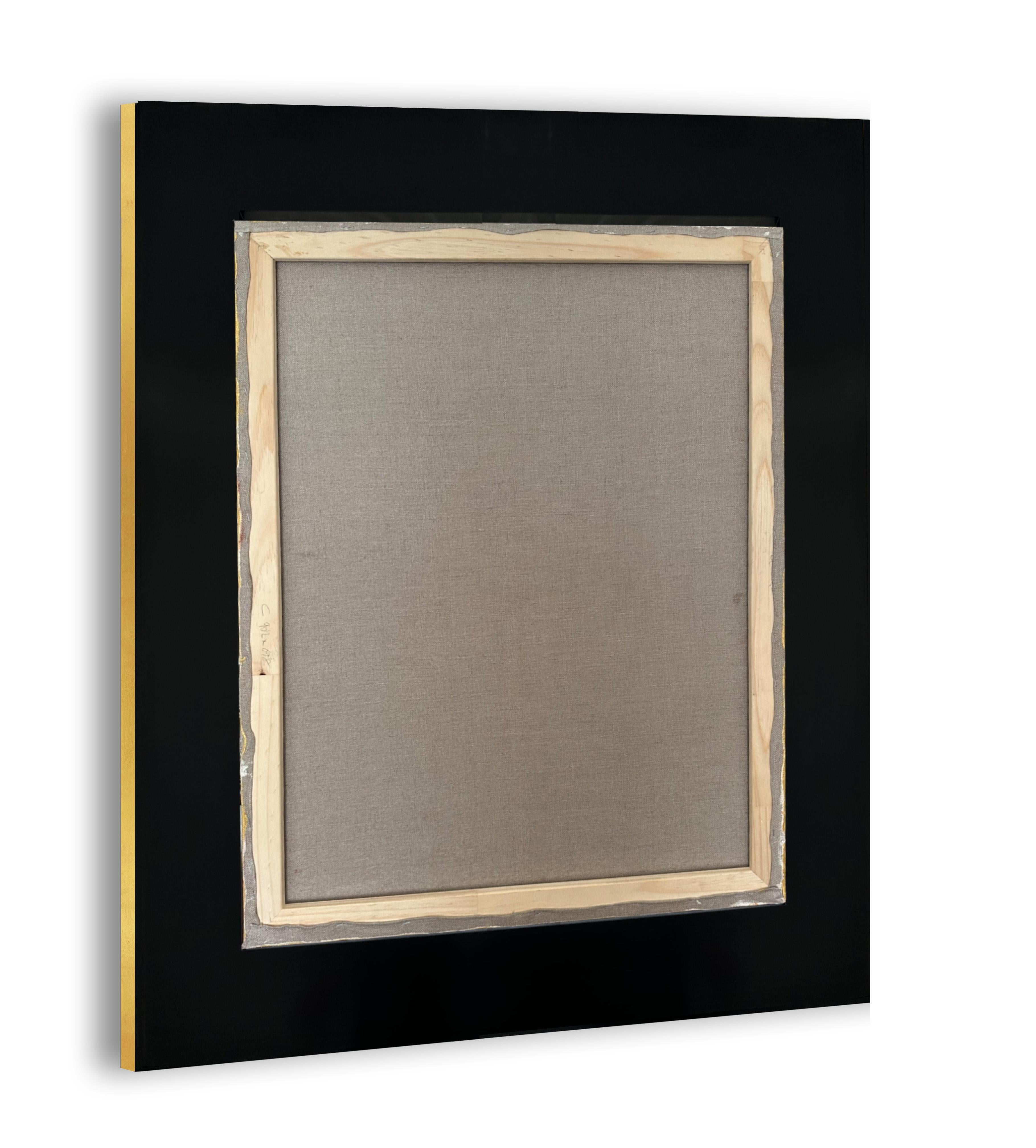 Tela Pittura contemporanea olio su tela con cornice in legno e foglia d'oro 24 carati 