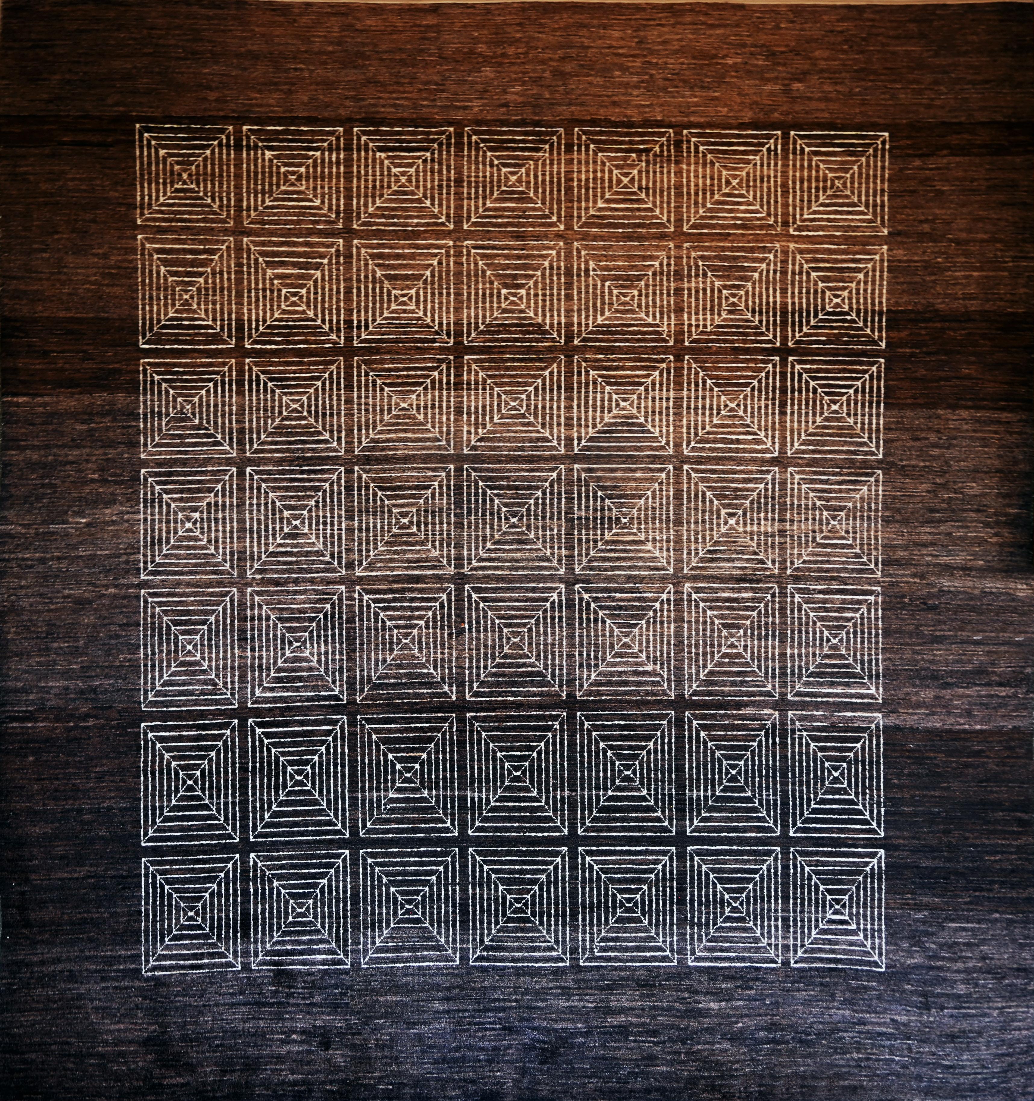 Time Flows - French Art Deco Rug, Circa 1940 - Wool Pile on Cotton - No. 1518 In Excellent Condition For Sale In Paris, FR