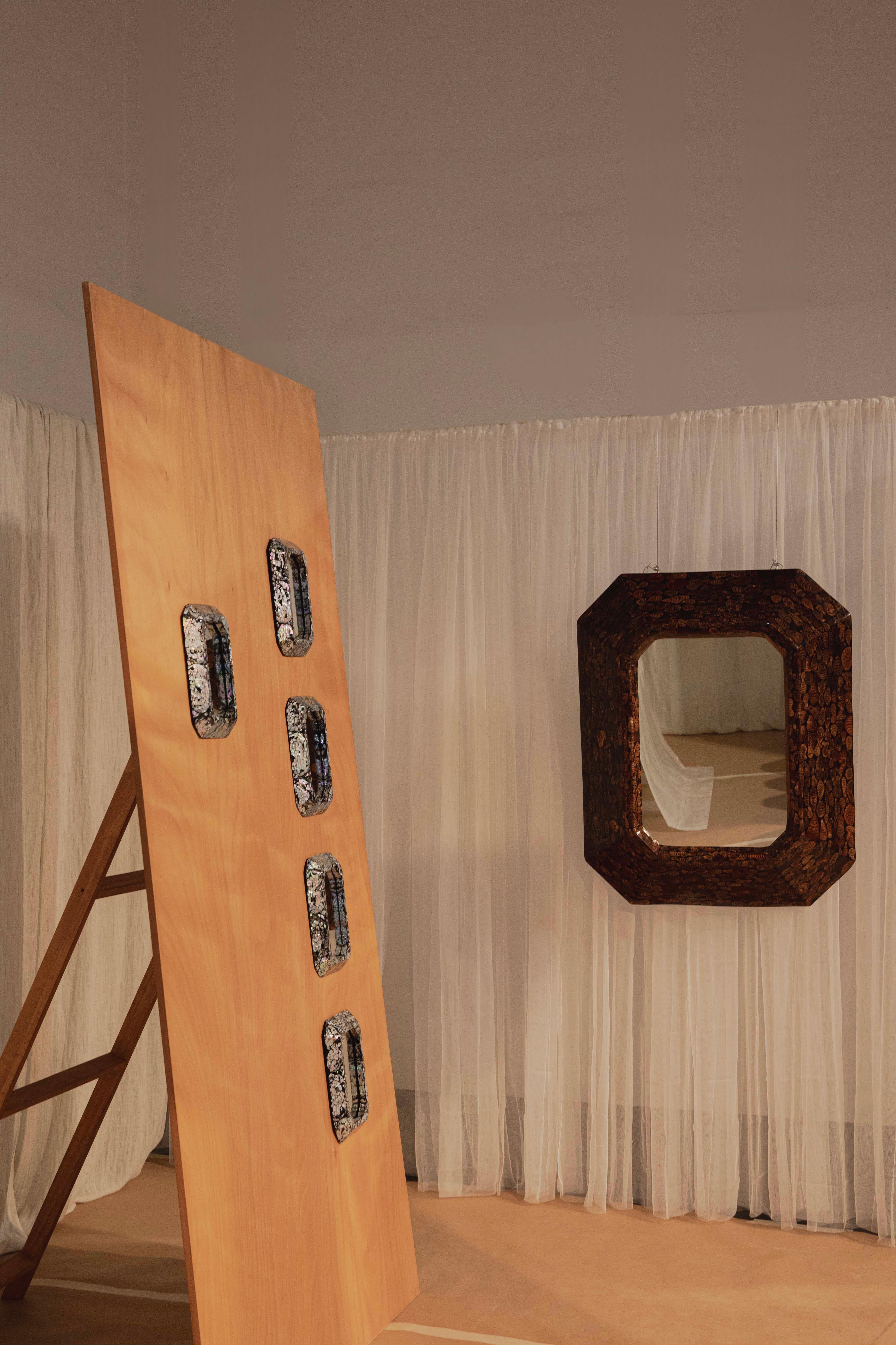 Modern Time Further Mirror in Wood Branch Veneer by Andrea Vargas Dieppa For Sale