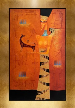 Guardián del tiempo" Óleo original sobre lienzo con marco de pan de oro, 2003