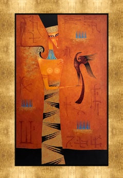 Guardián del tiempo" Óleo original sobre lienzo con marco de pan de oro, 2003