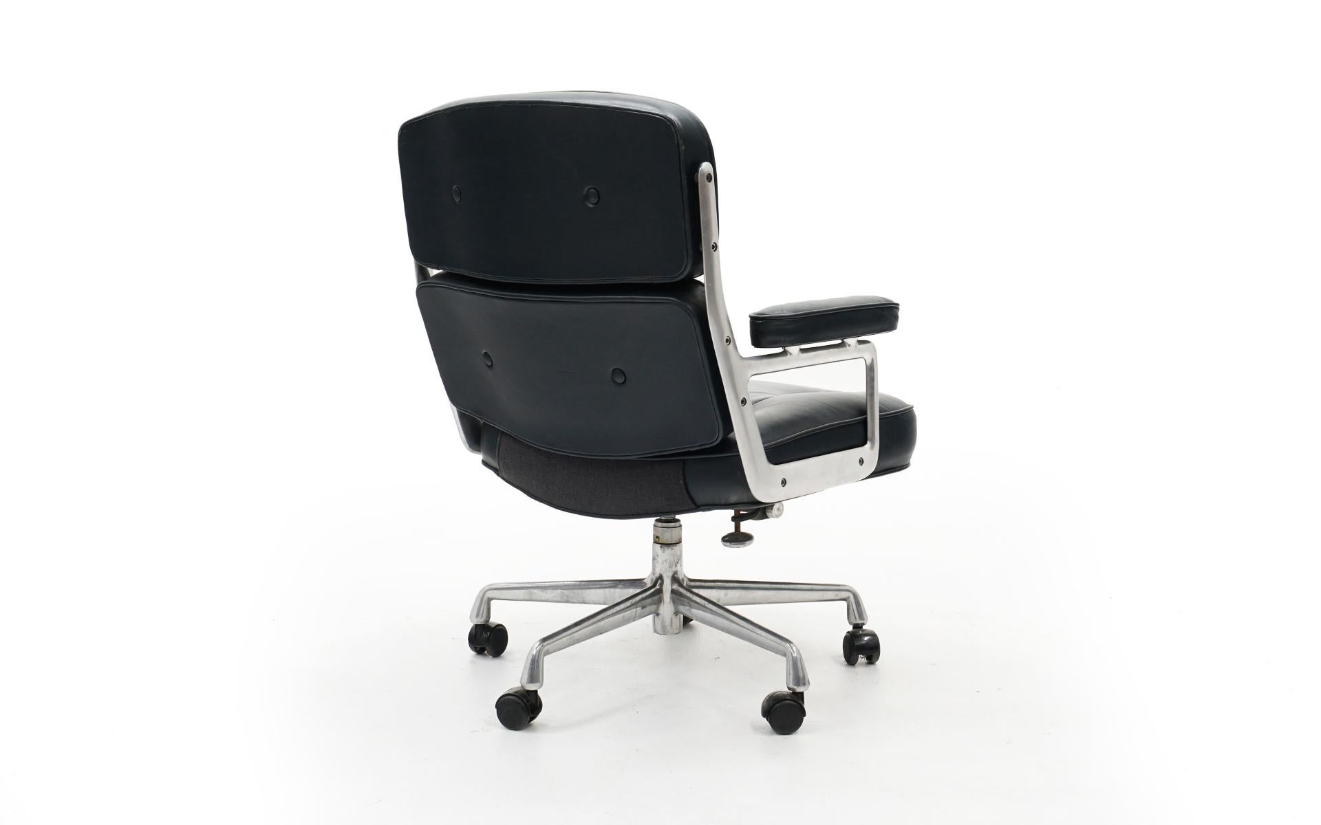 American Time Life Executive Desk Chair by Charles and Ray Eames. Dark Gray Blue Leather