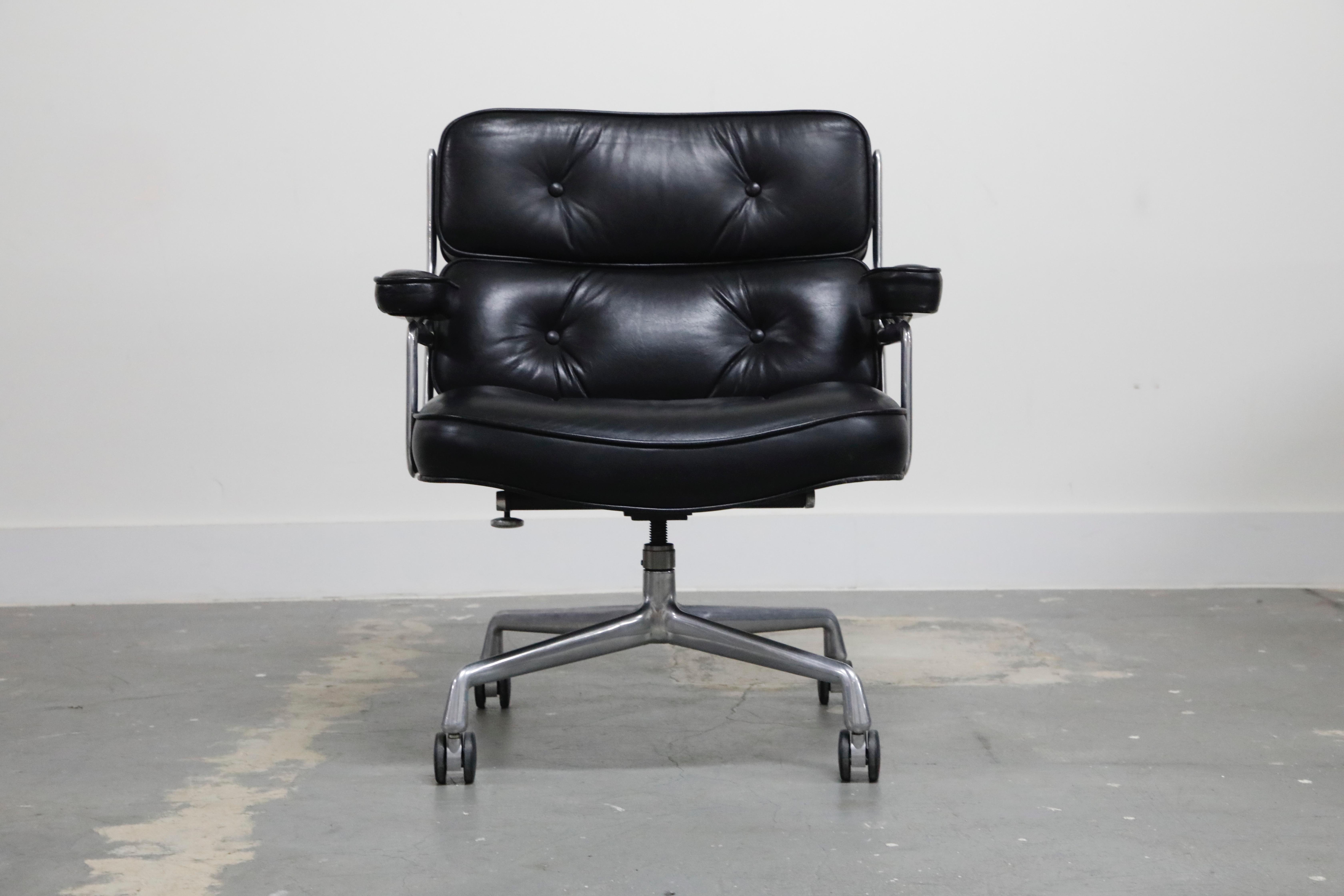 The ultimate desk chair and timeless classic by Charles and Ray Eames for Herman Miller. This Time Life 'Lobby' chair is wider than the standard Time Life chair and was the original design for the Time Life lobby lounge hence the chair's name. This