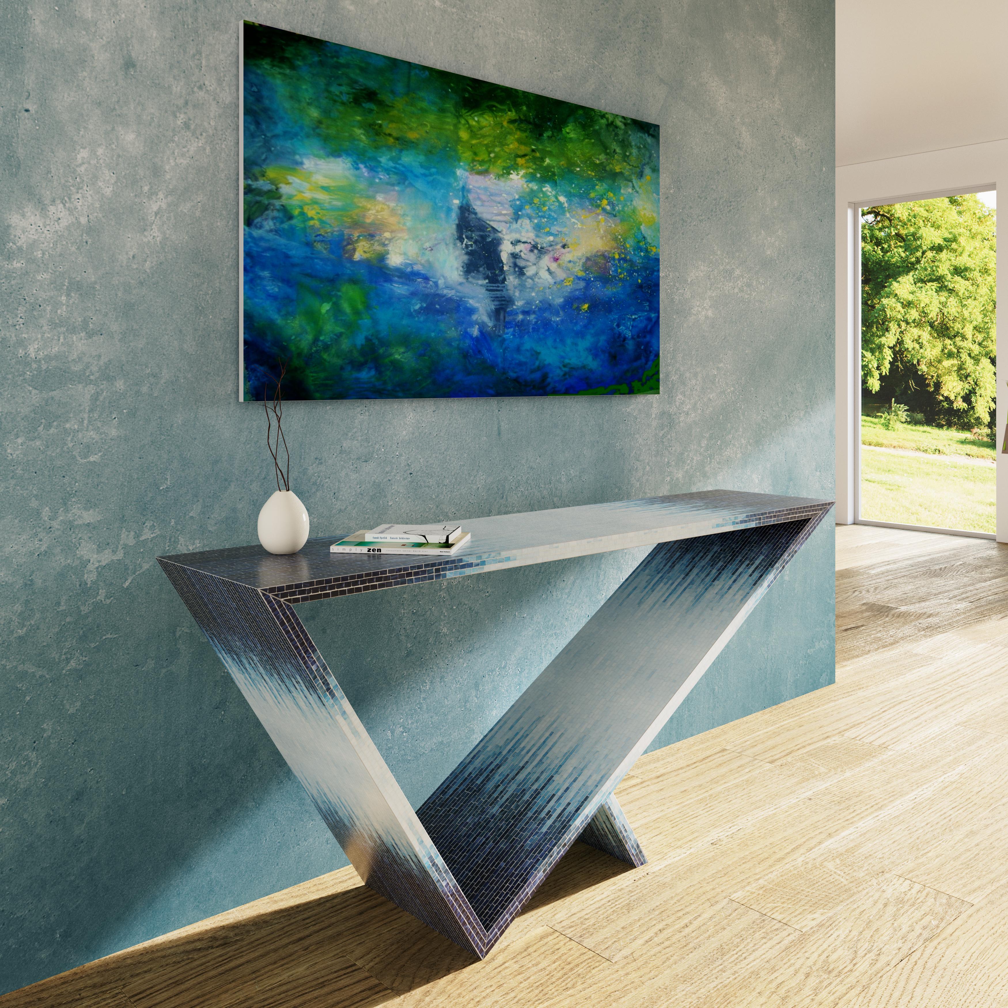 Glass Time/Space Portal Blue Ombre Console #1 by Neal Aronowitz Design For Sale