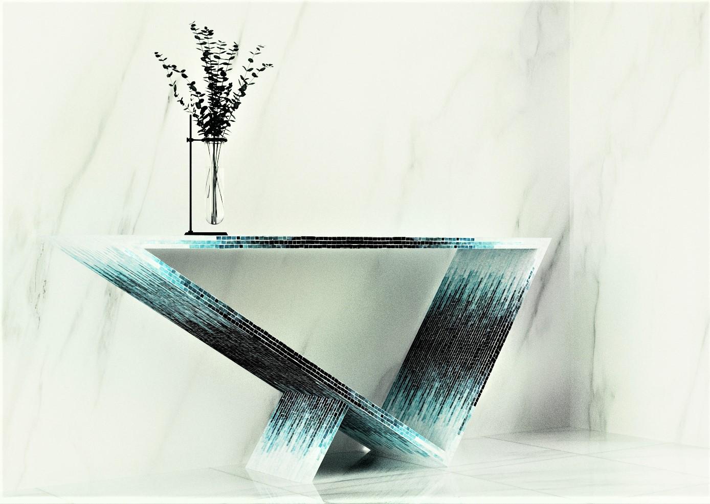 Glass Time/Space Portal Blue Ombre Console #2 by Neal Aronowitz Design For Sale