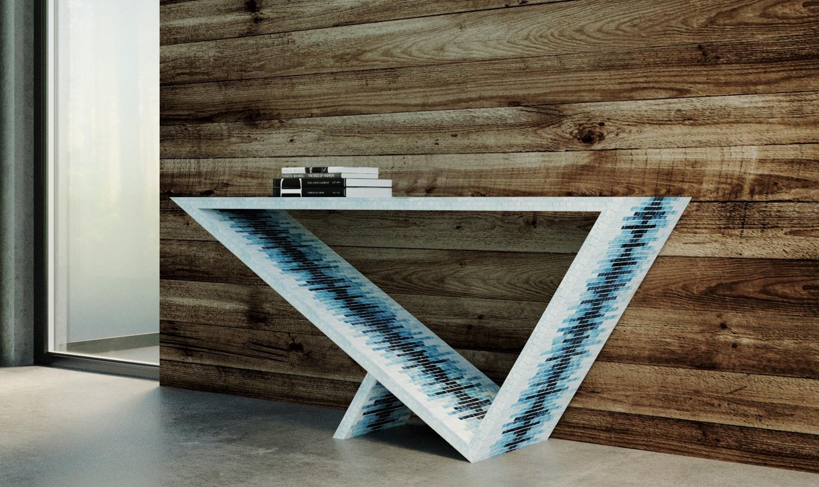 Glass Time/Space Portal Blue Ombre Console #4 by Neal Aronowitz Design For Sale