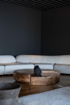 Split Circle Bronze Unique Coffee Table, Rough Black Stone by Pierre De Valck