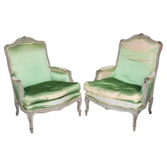 Time-worn Antique French Louis 18th century Carved Walnut Bergere Chairs