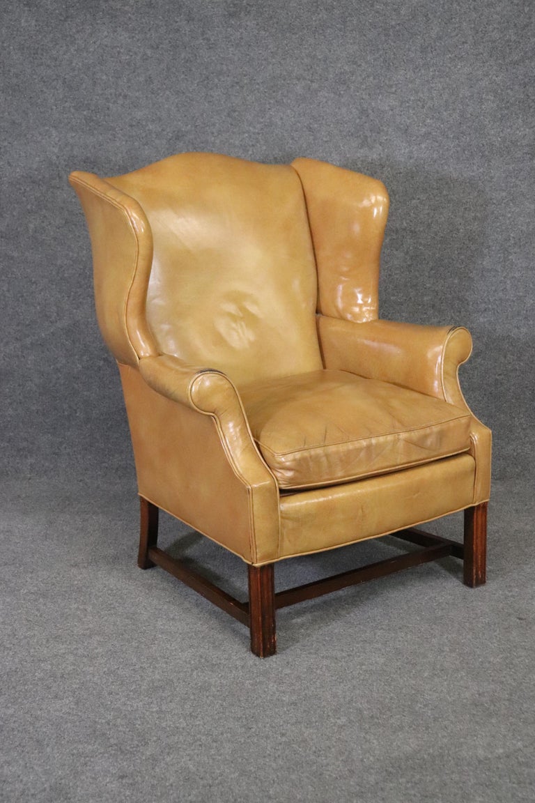 Time-Worn Old Money Style Gerogian Mahogany Mustard Hued Leather Wing ...