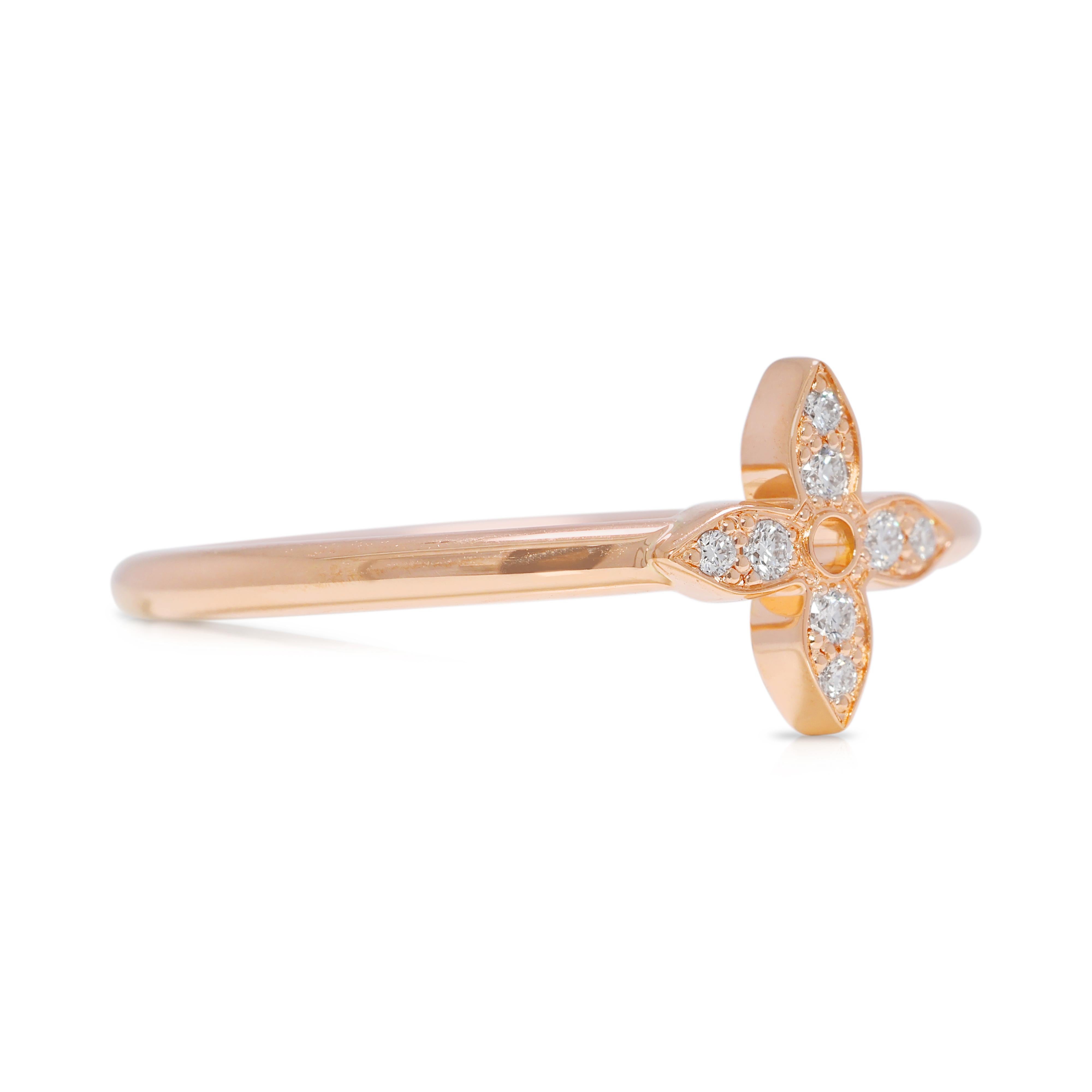 Round Cut Timeless 0.06ct Natural Diamond Idylle Blossom Ring in 18K Rose Gold For Sale